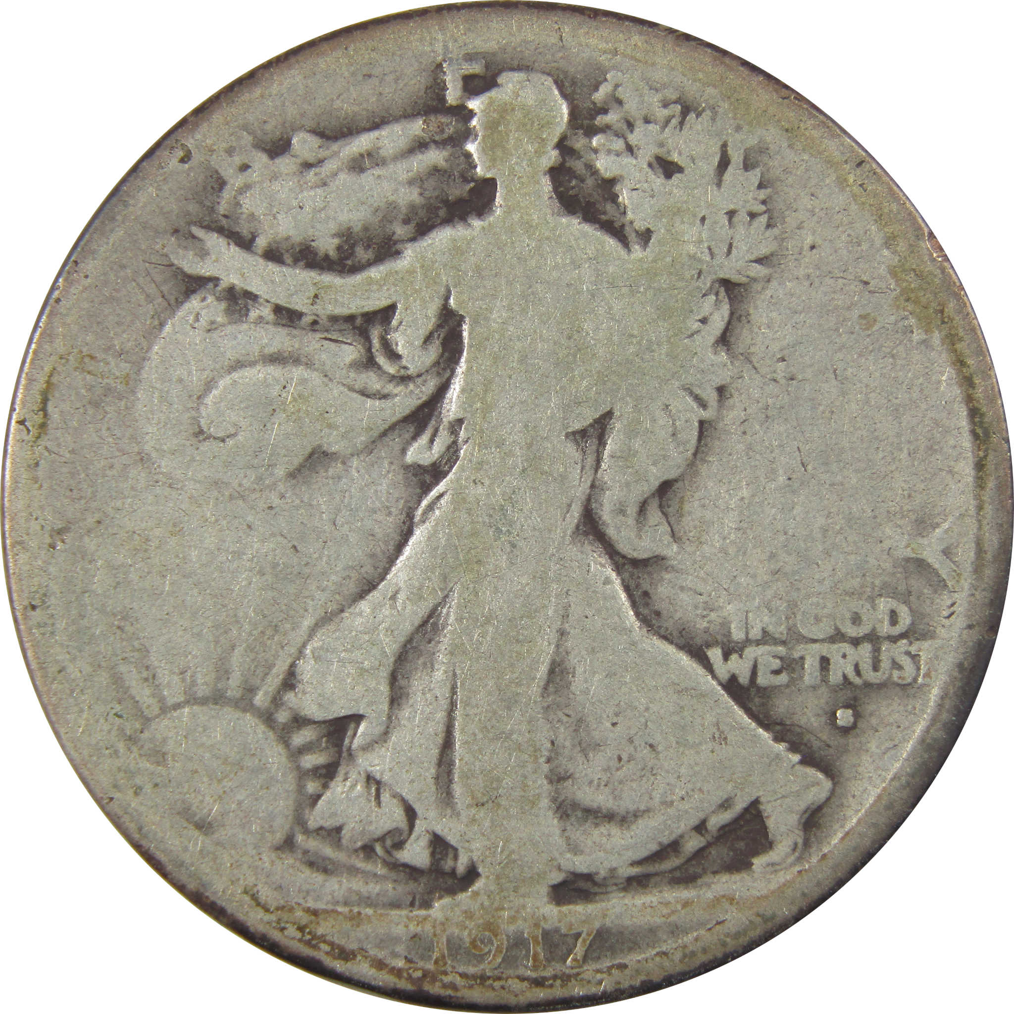 1917 S Obverse Liberty Walking Silver 50c AG About Good SKU:I24143