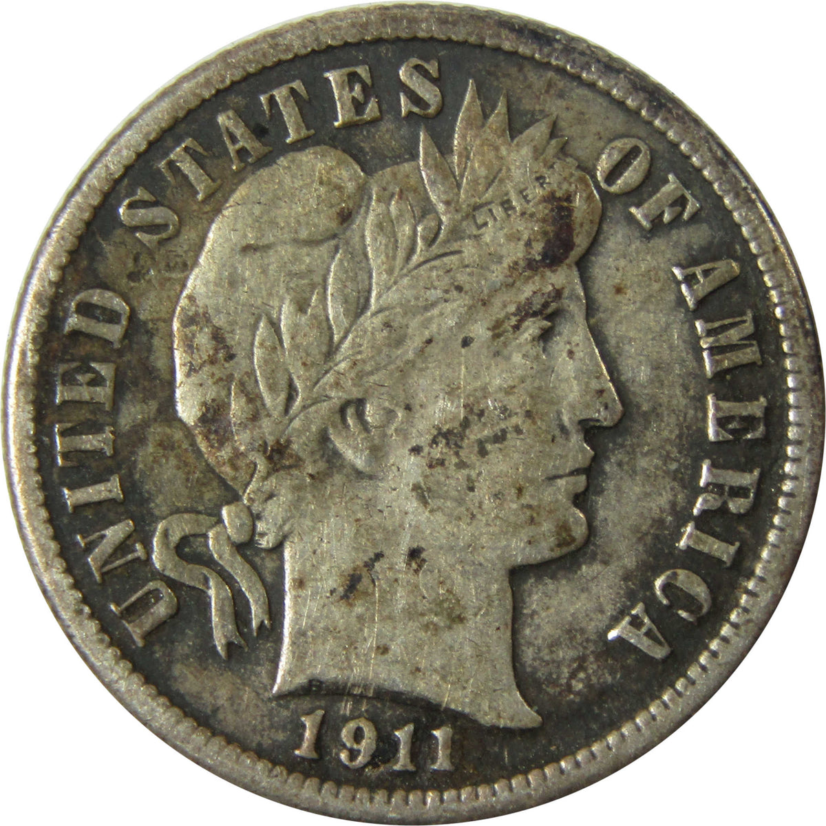 1911 S Barber Silver Dime F Fine 10c Coin Collectible SKU:I28152