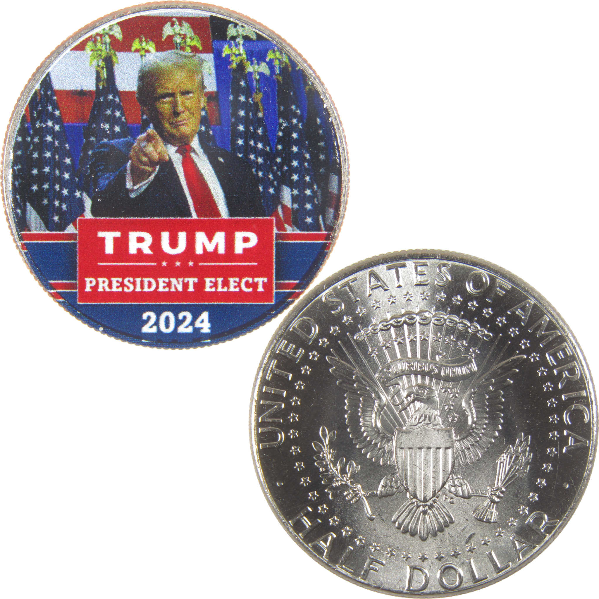 2024 President Elect Donald Trump Colorized Kennedy Half Dollar Coin