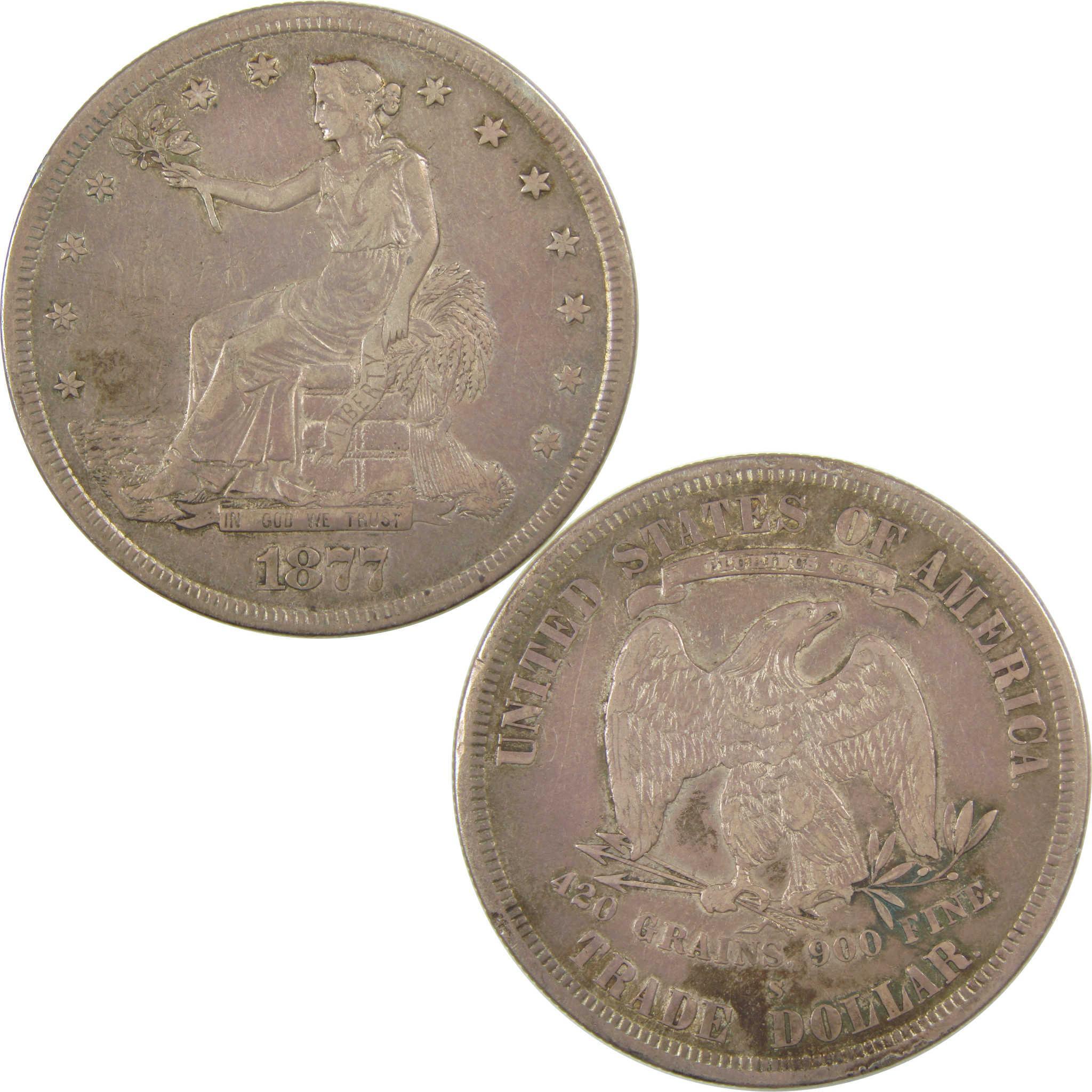 円 1877 S Trade Dollar XF EF Extremely Fine Silver $1 Coin SKU:I22435