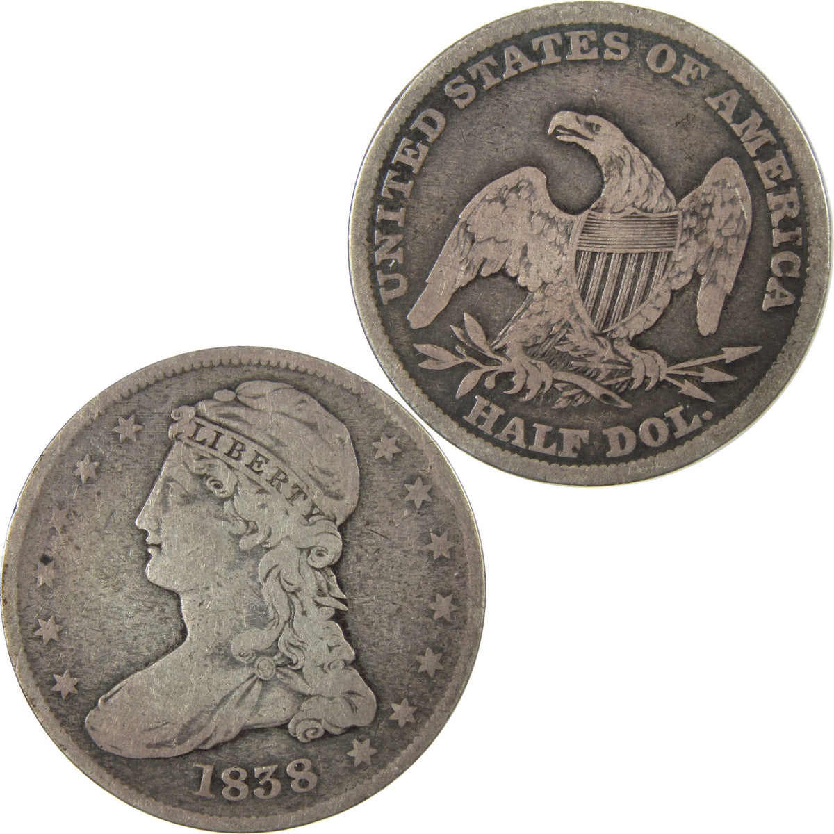 1838 Capped Bust Silver Half Dollar F Fine 50c Coin SKU:I28250