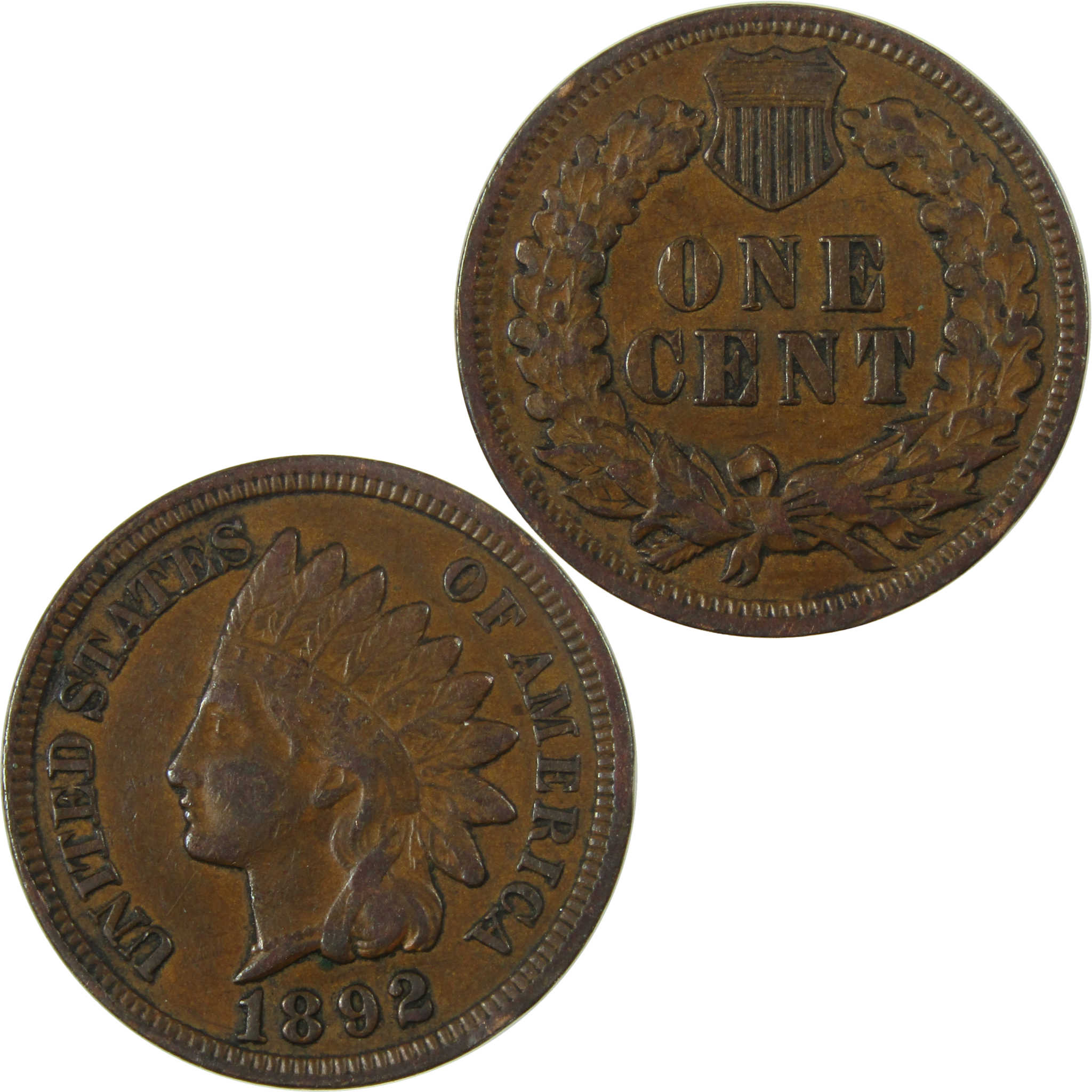 1892 Indian Head Cent AU About Uncirculated Penny 1c Coin SKU:I26930