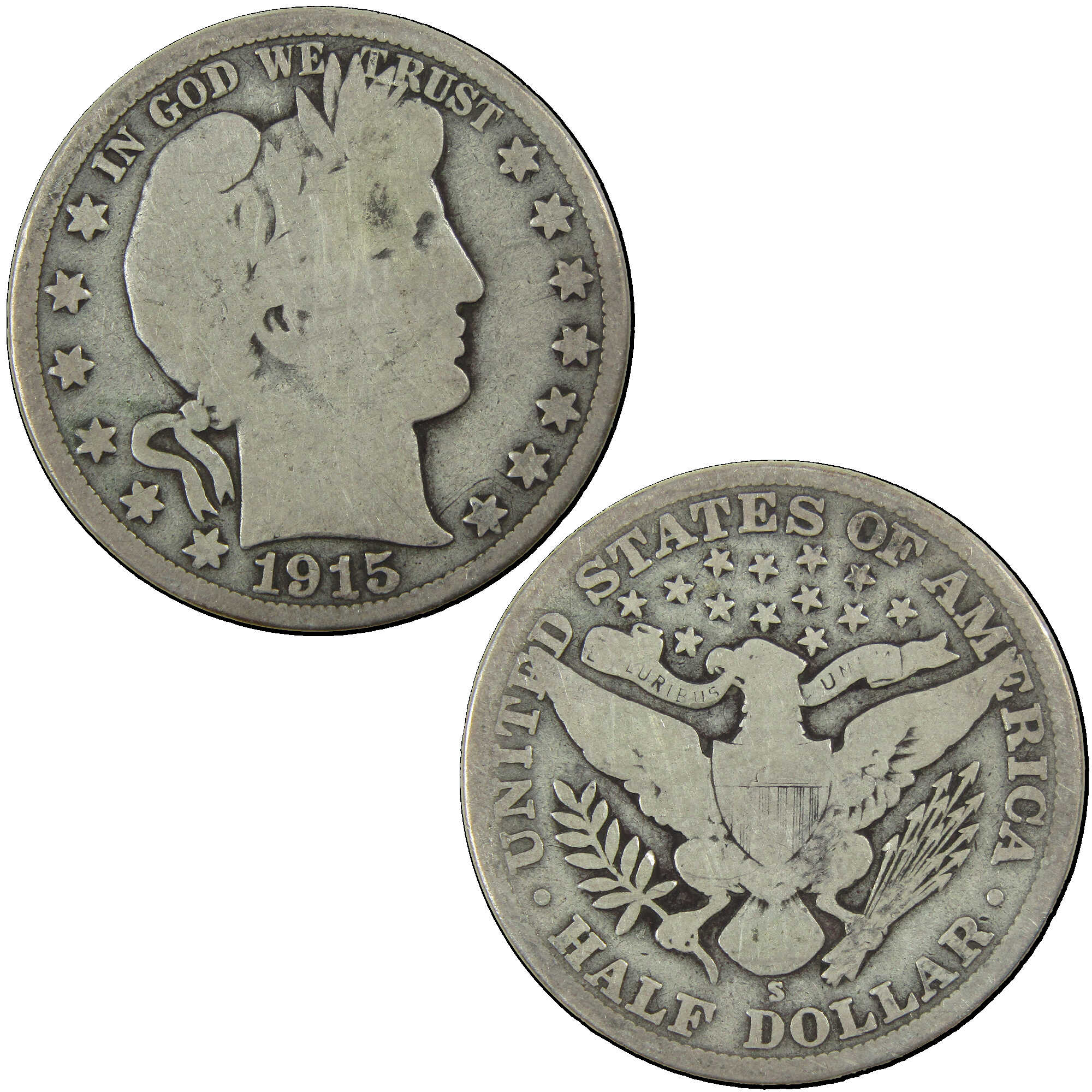 1915 S Barber Half Dollar G Good Silver 50c Coin SKU:I12743