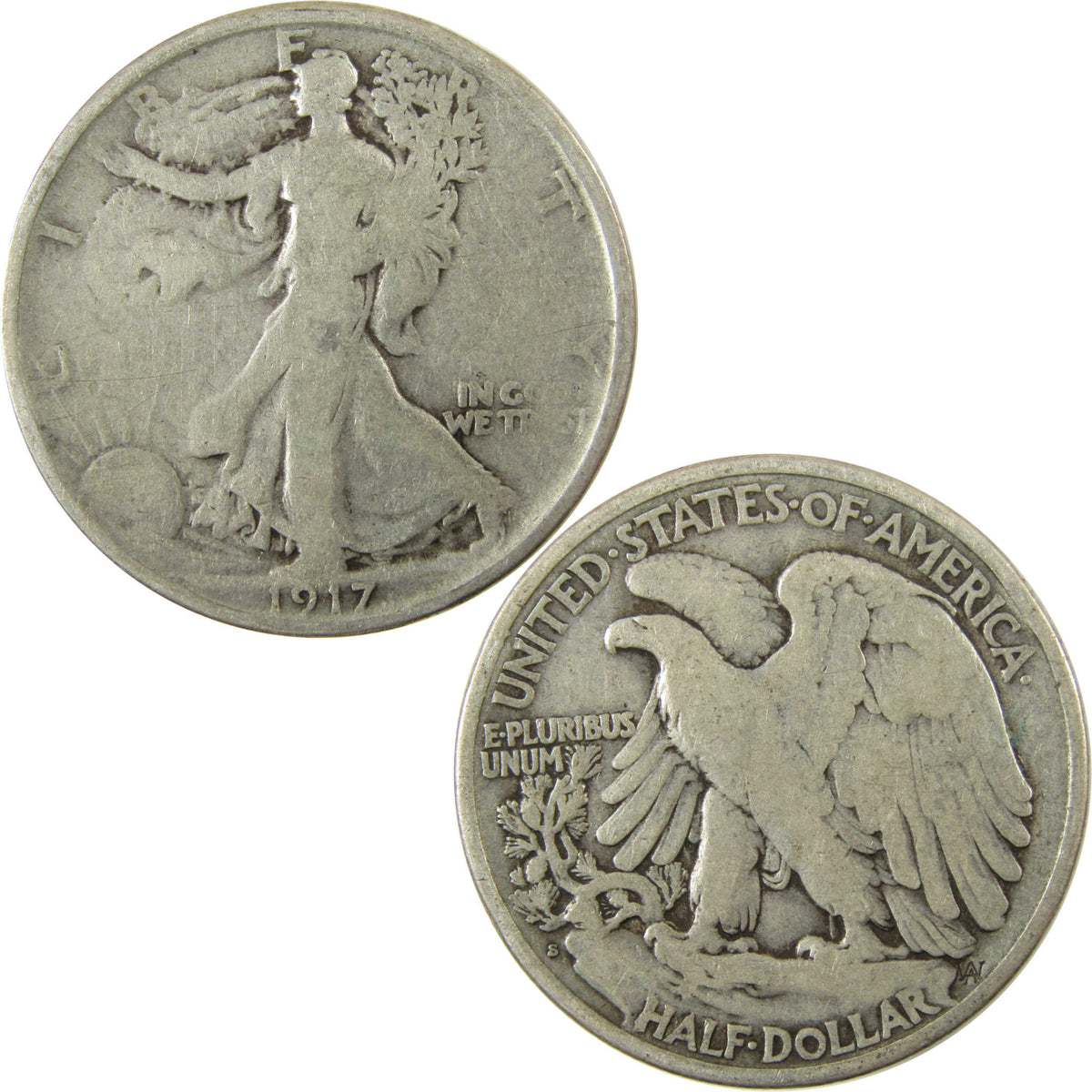1917 S Reverse Liberty Walking Silver 50c VG Very Good SKU:I29025