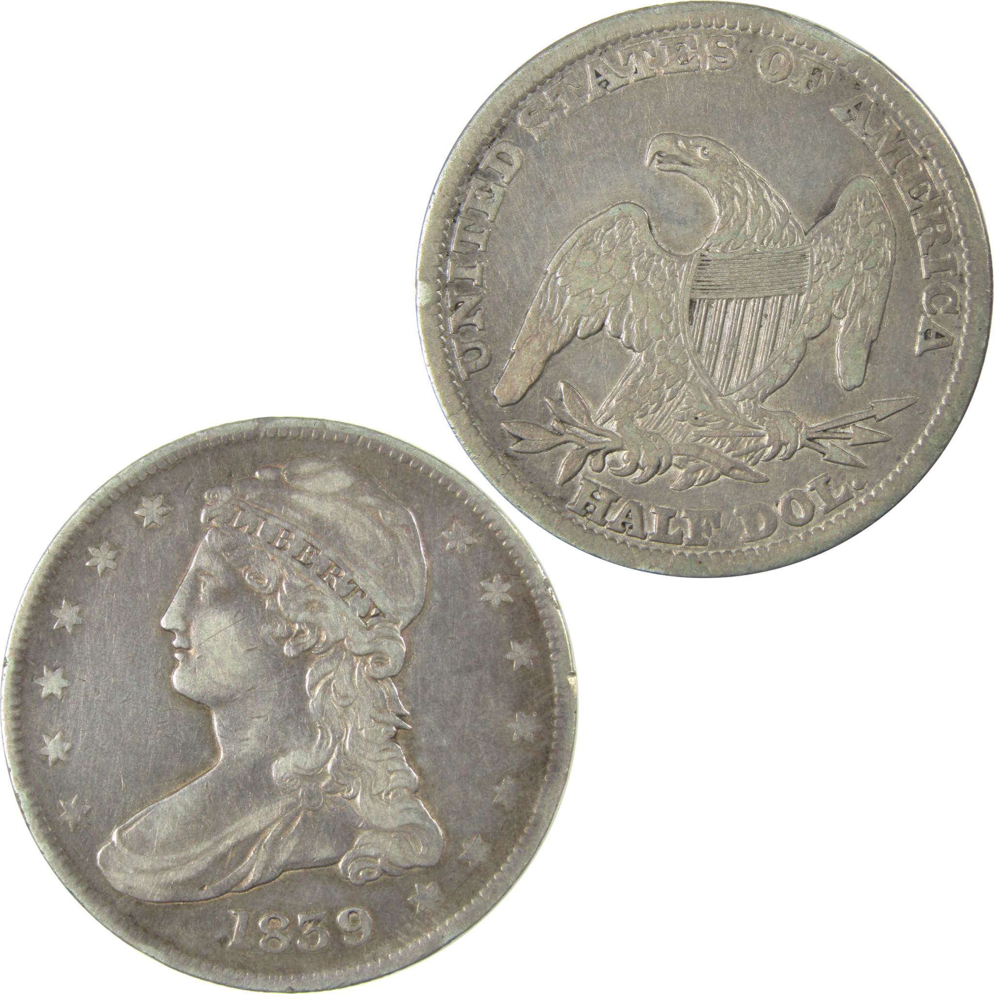 1839 Large Letters Capped Bust Silver 50c F Fine Details SKU:CP1496