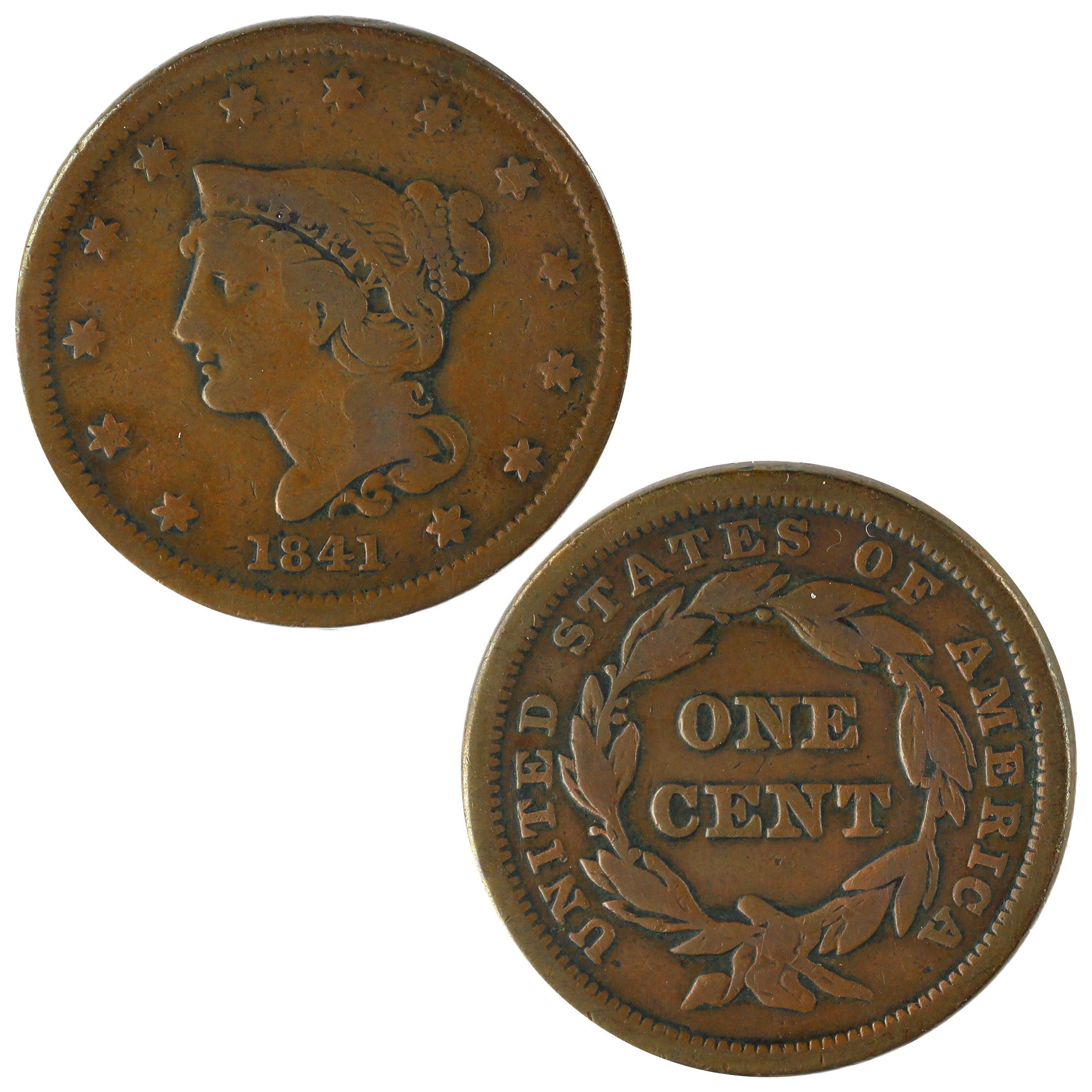 1841 Braided Hair Large Cent VG Very Good Copper Penny 1c SKU:I11992