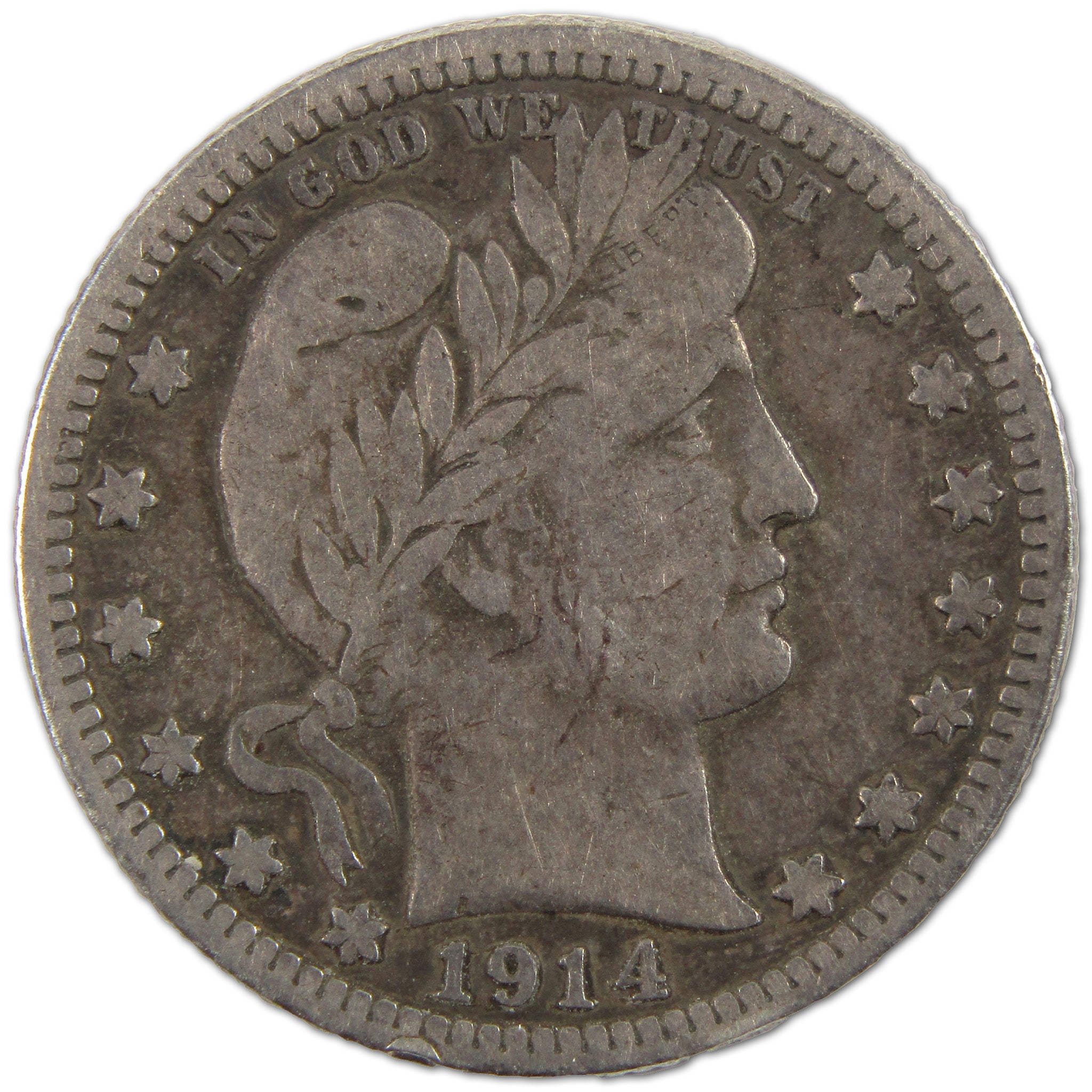 1914 S Barber Quarter F Fine Silver 25c Coin SKU:I10588