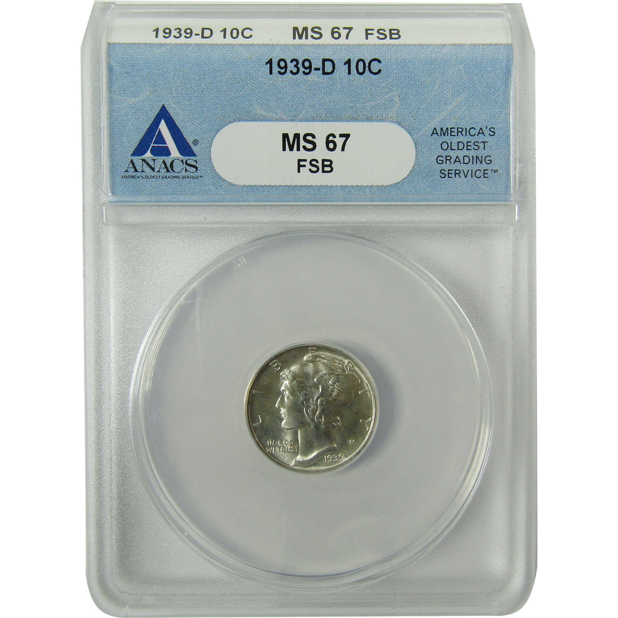 1939 D Mercury Silver Dime MS 67 FSB ANACS 10c Coin SKU:I28419