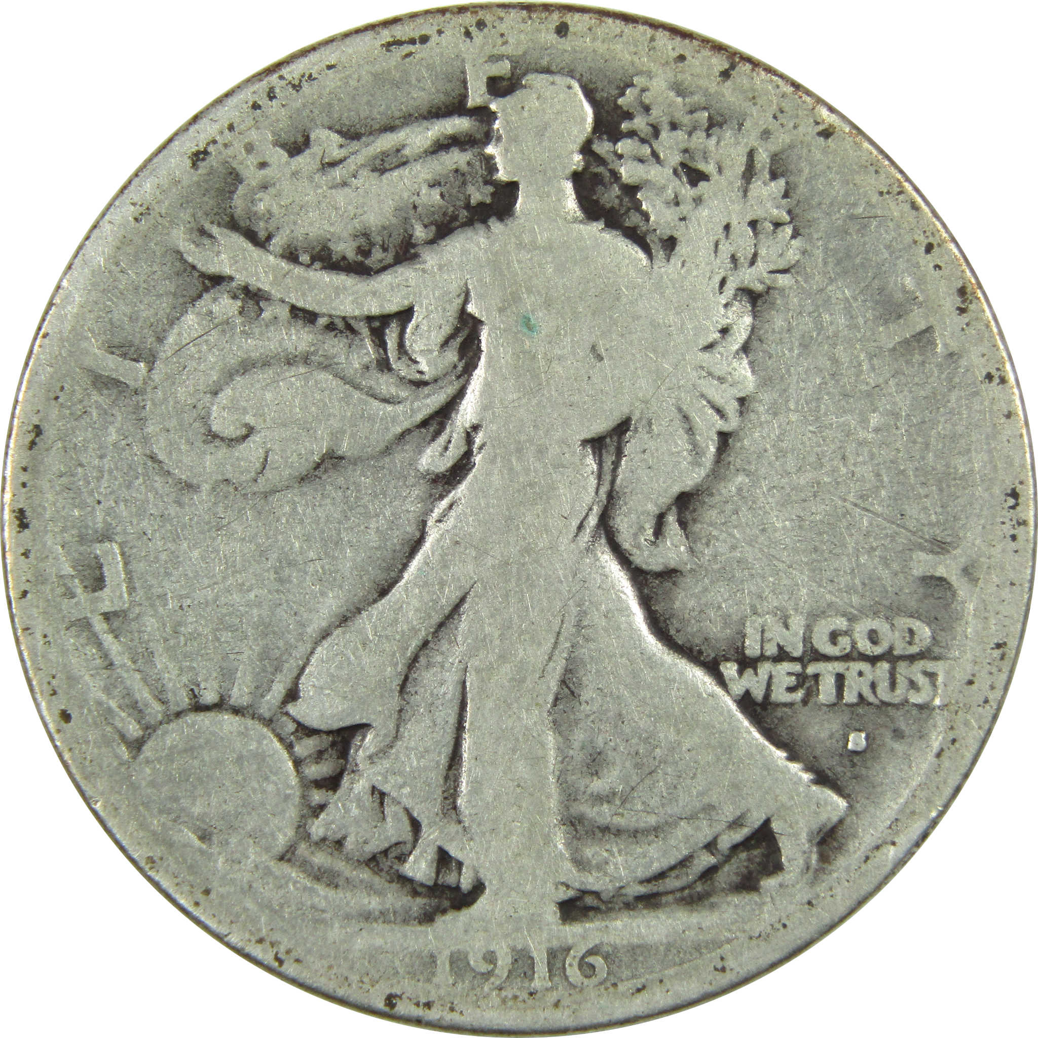 1916 S Liberty Walking Half Dollar Good Details Silver 50c SKU:I14775