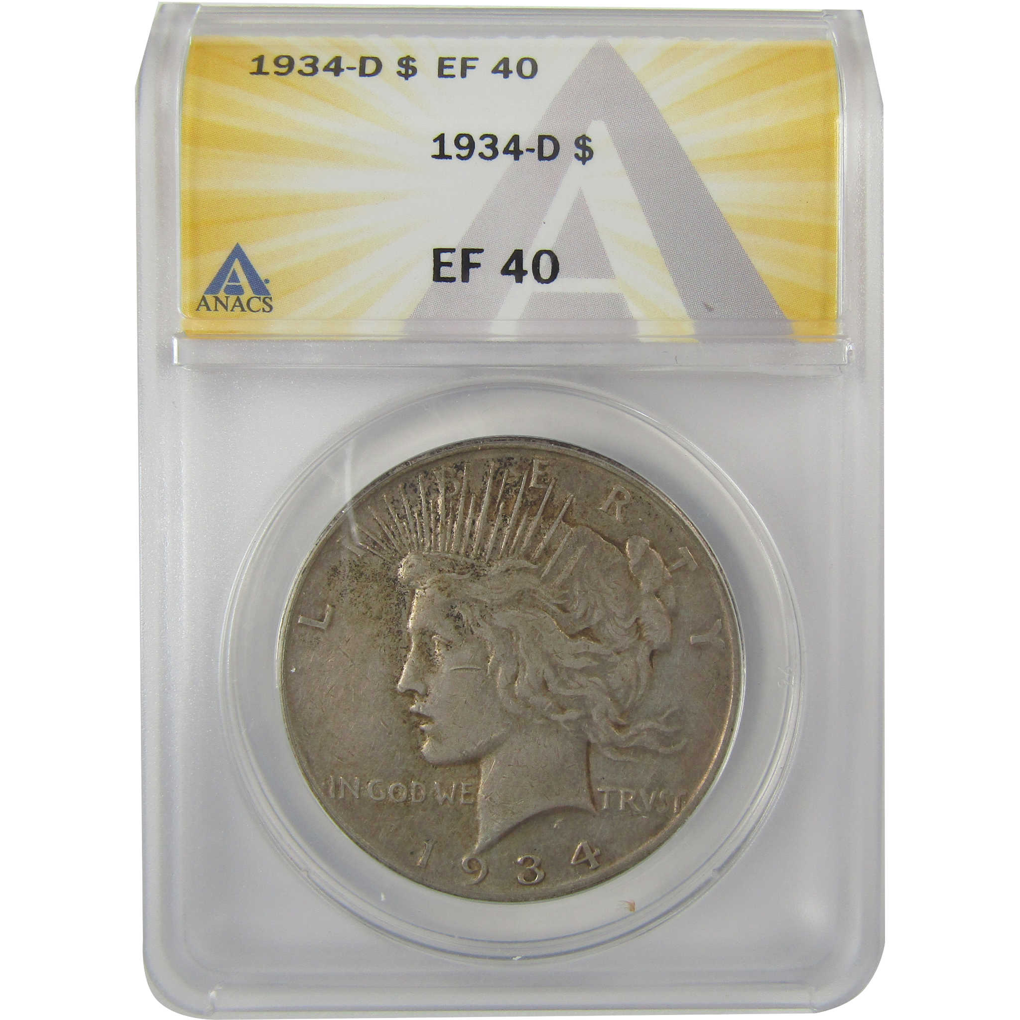 1934 D Peace Dollar EF 40 ANACS Silver $1 Coin SKU:I20865