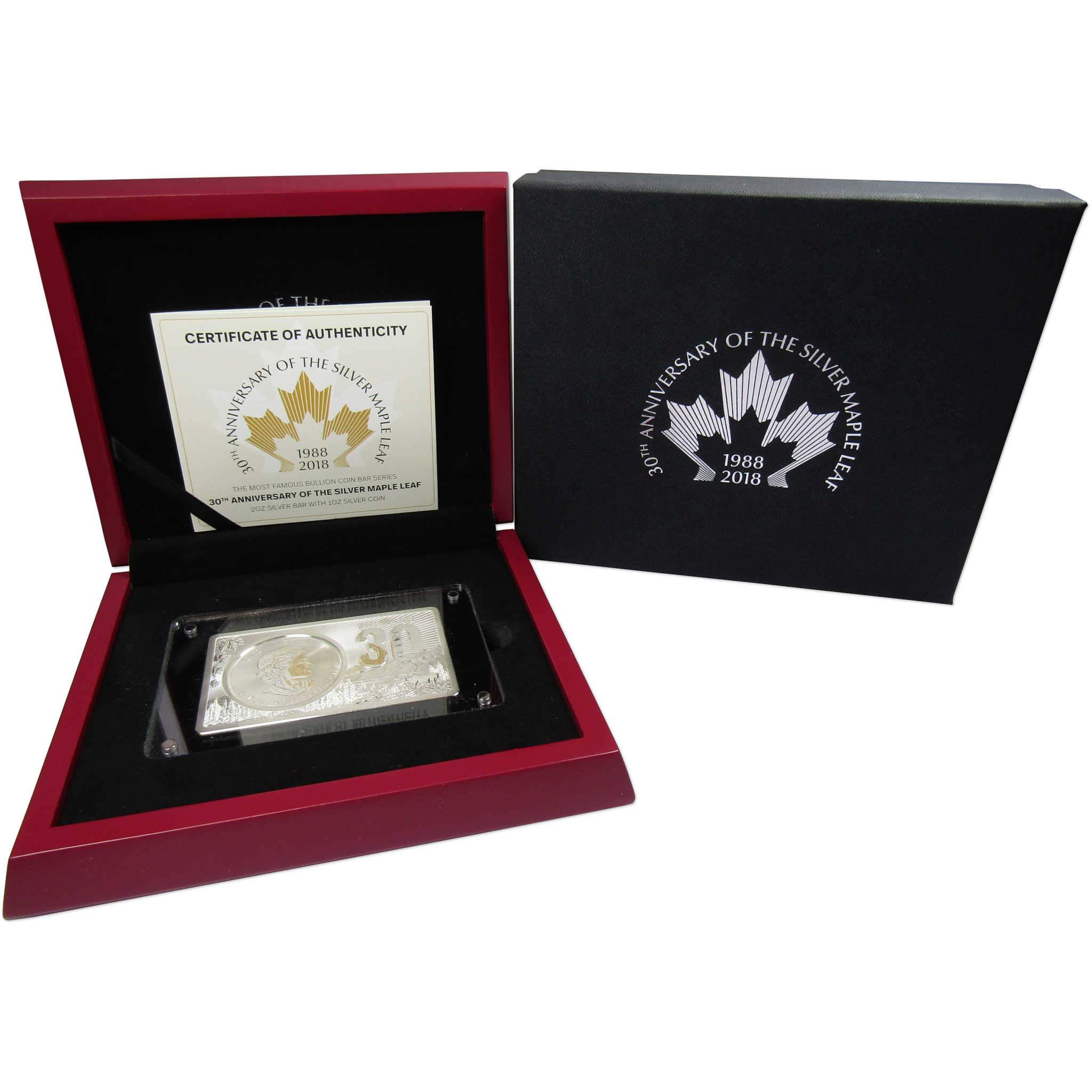 2018 Canadian Maple Leaf 30th Anniversary 3 oz Silver Coin & Bar Set