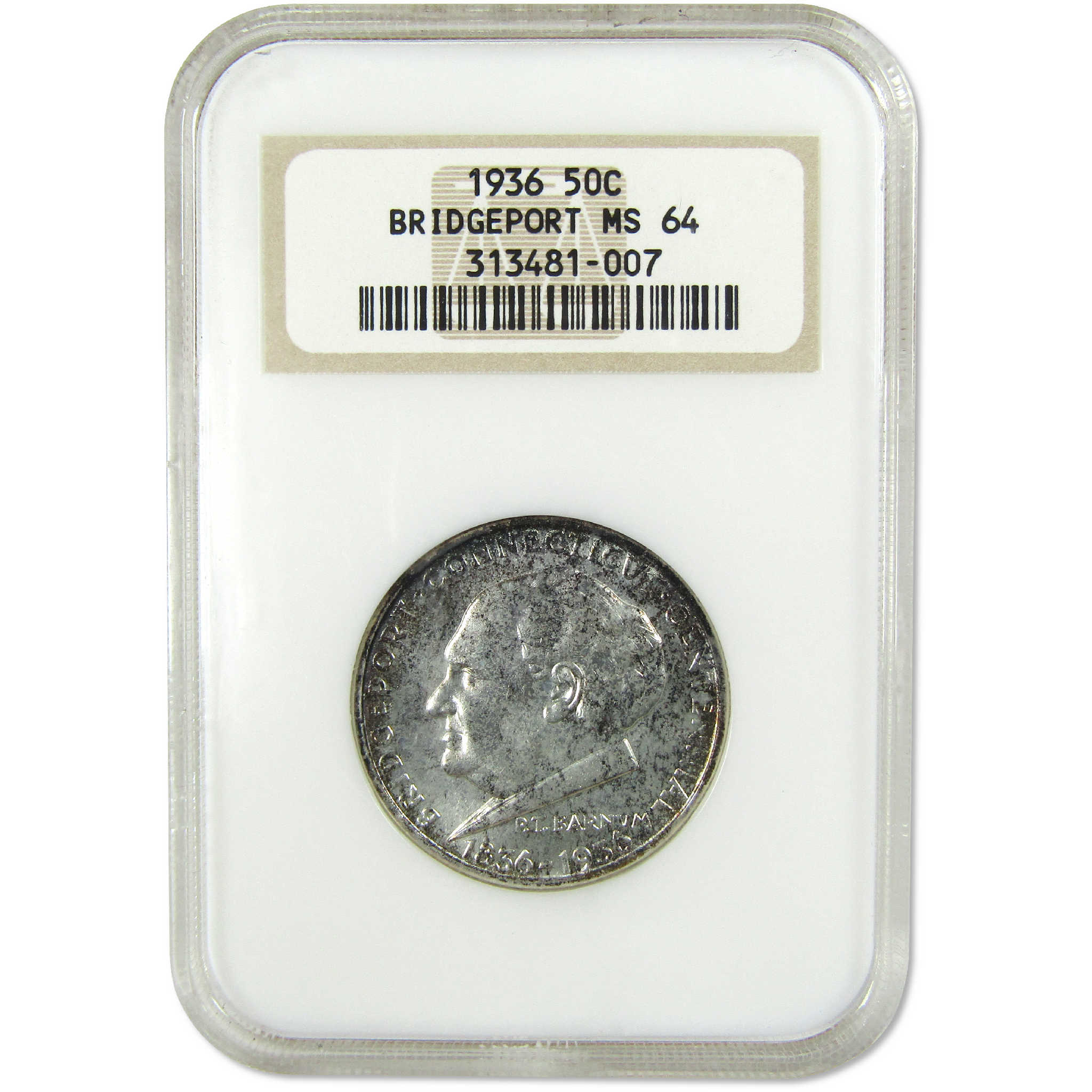 1936 Bridgeport Connecticut Commemorative Silver Half Dollar MS 64 NGC