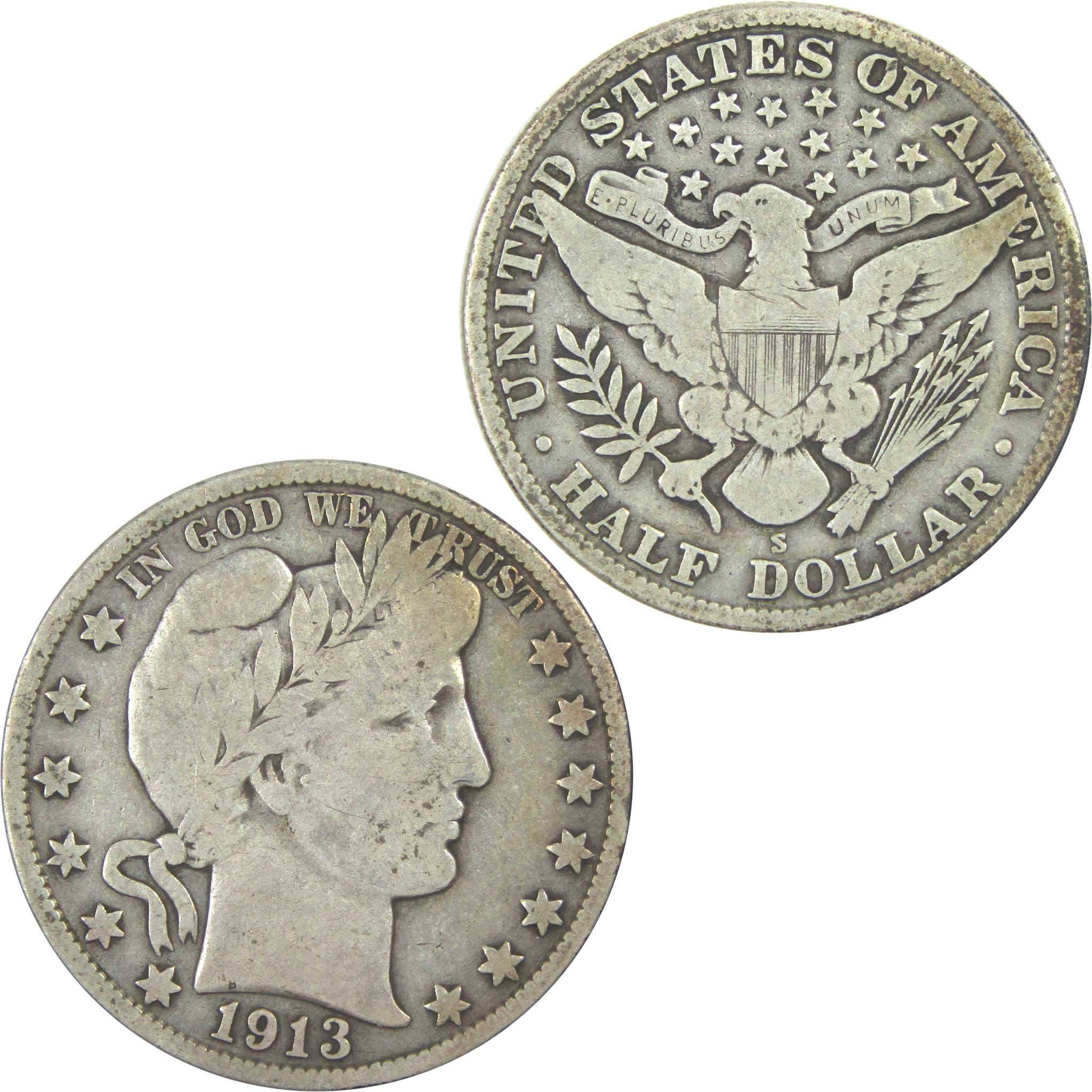 1913 S Barber Half Dollar VG Very Good Silver 50c Coin SKU:I15584