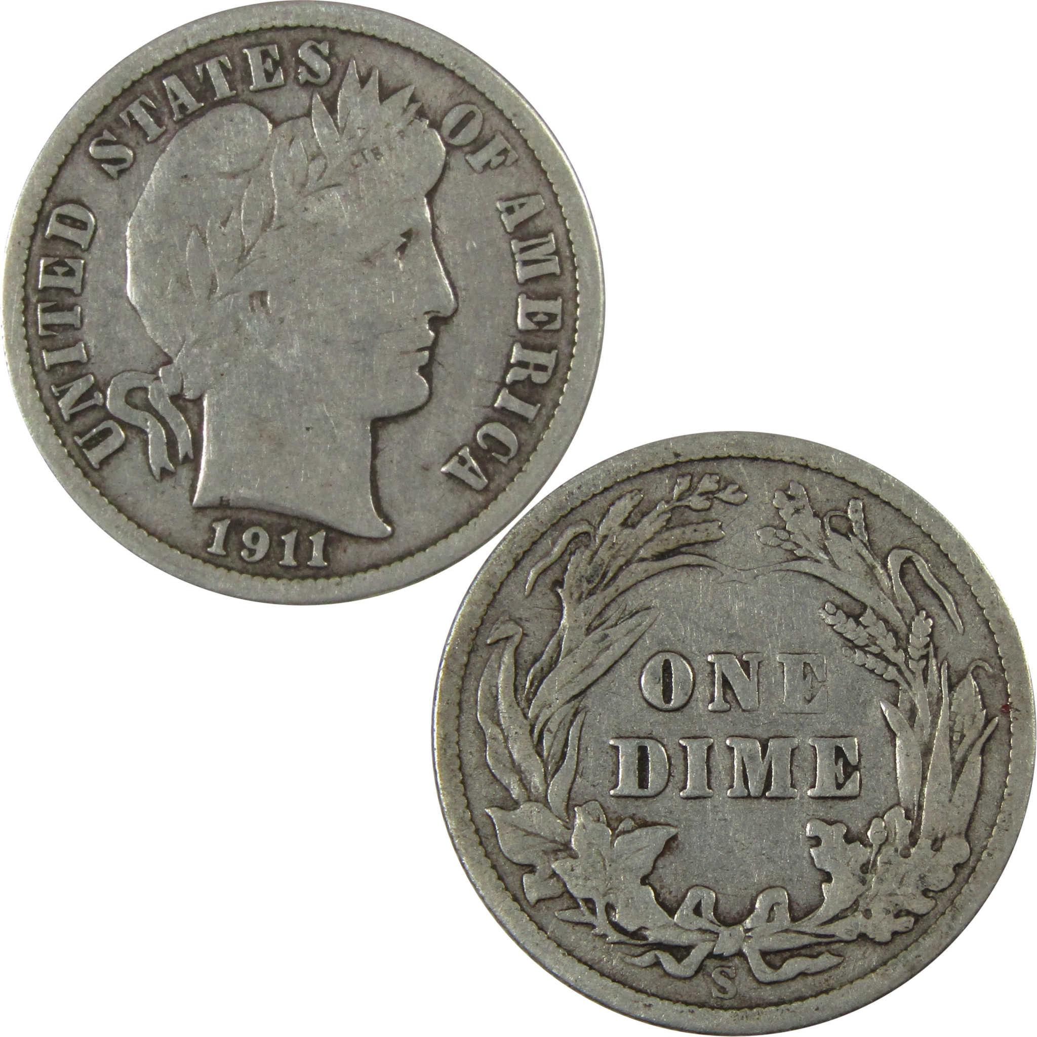 1911 S Barber Silver Dime F Fine 10c Coin Collectible SKU:CP1032