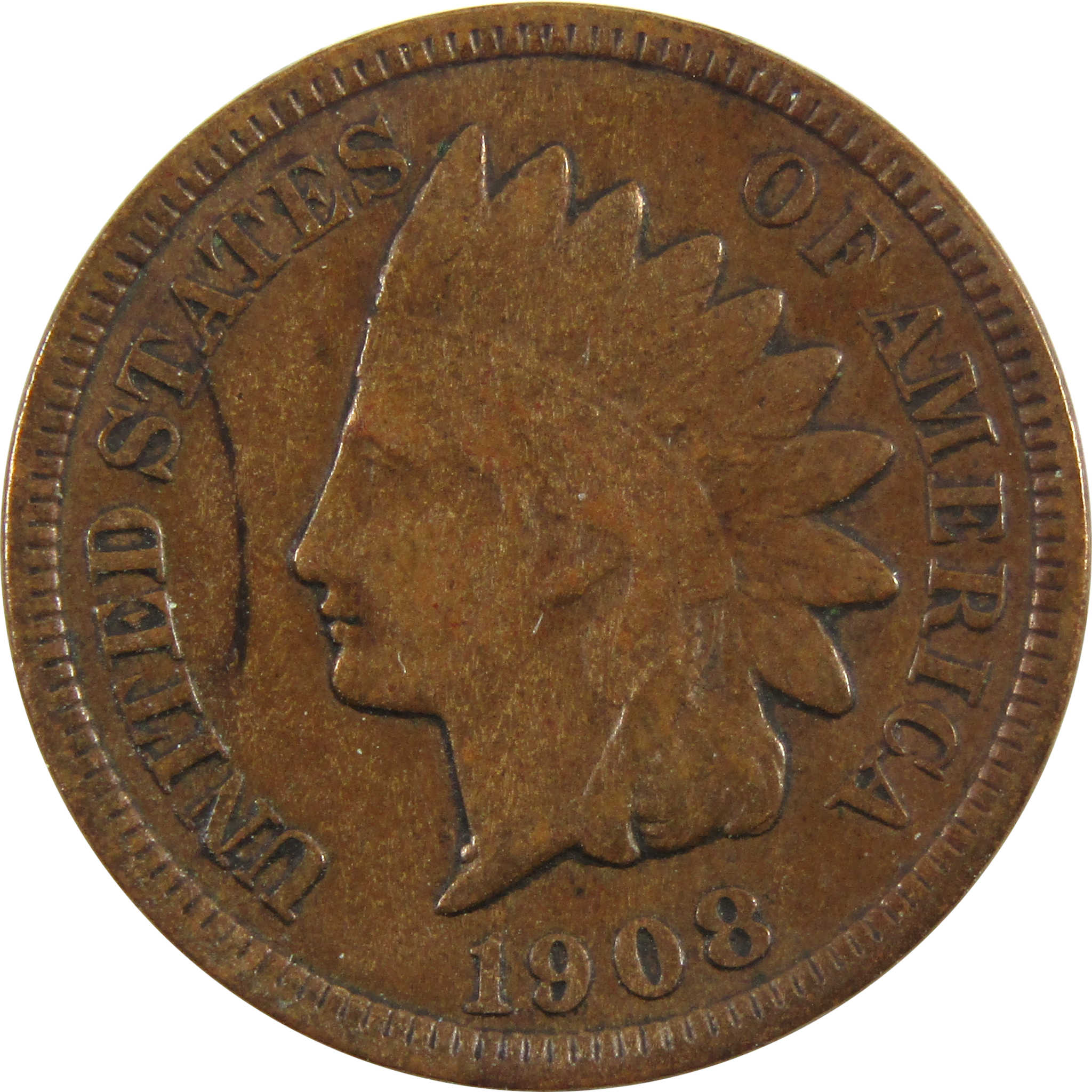 1908 Indian Head Cent VF Very Fine Penny 1c Coin SKU:CPC4968