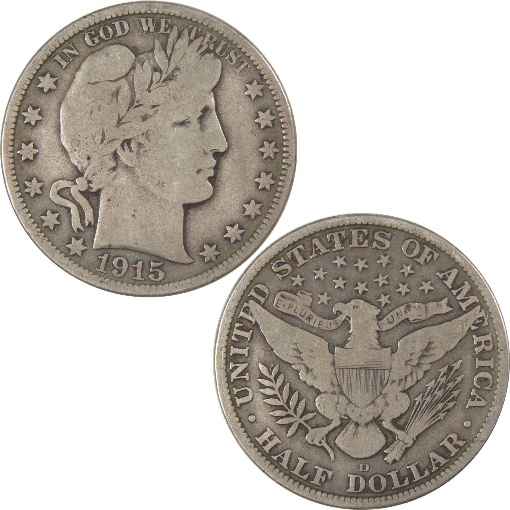 1915 D Barber Half Dollar VG Very Good Details Silver SKU:I22765
