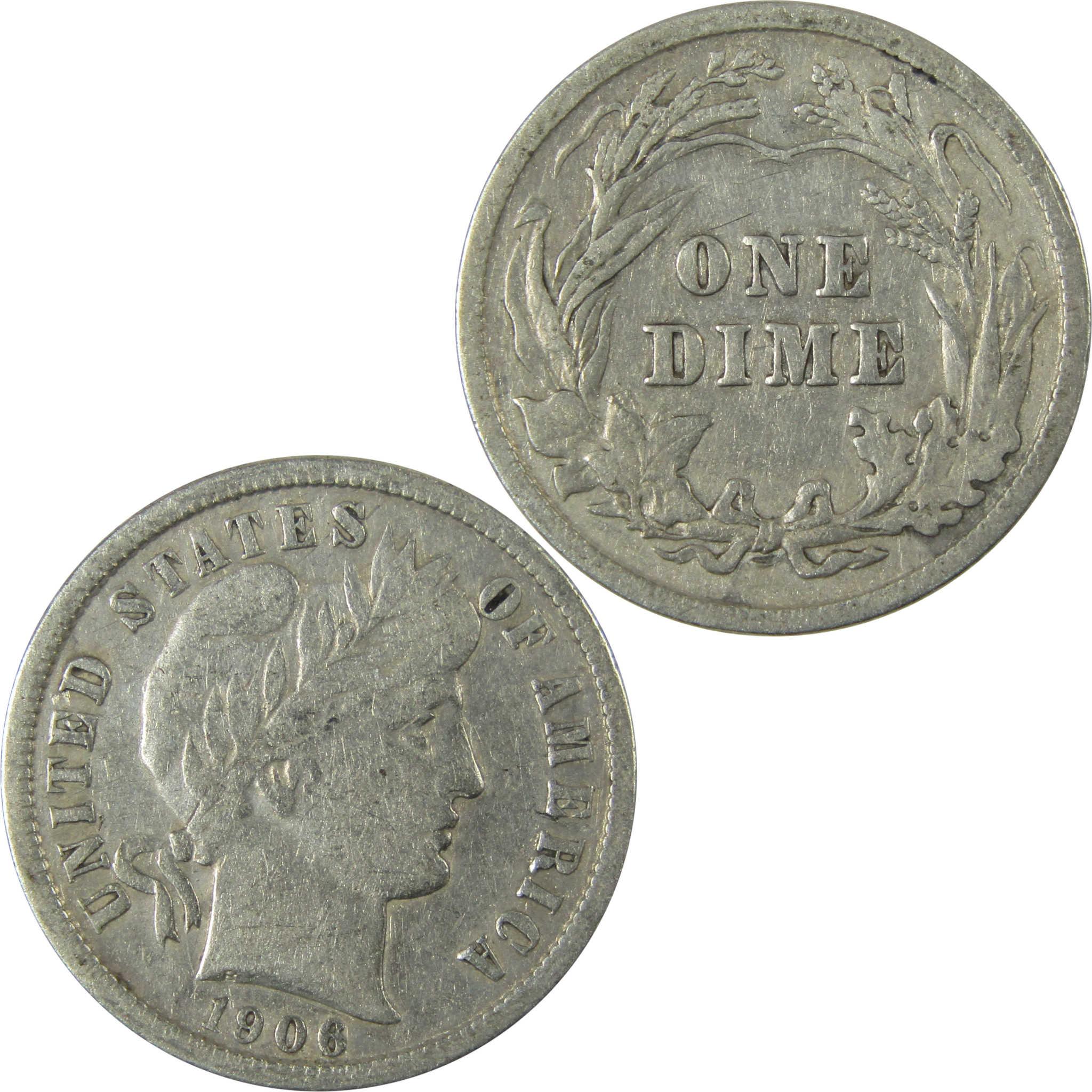 1906 Barber Silver Dime F Fine Details 10c Coin Collectible SKU:CP973