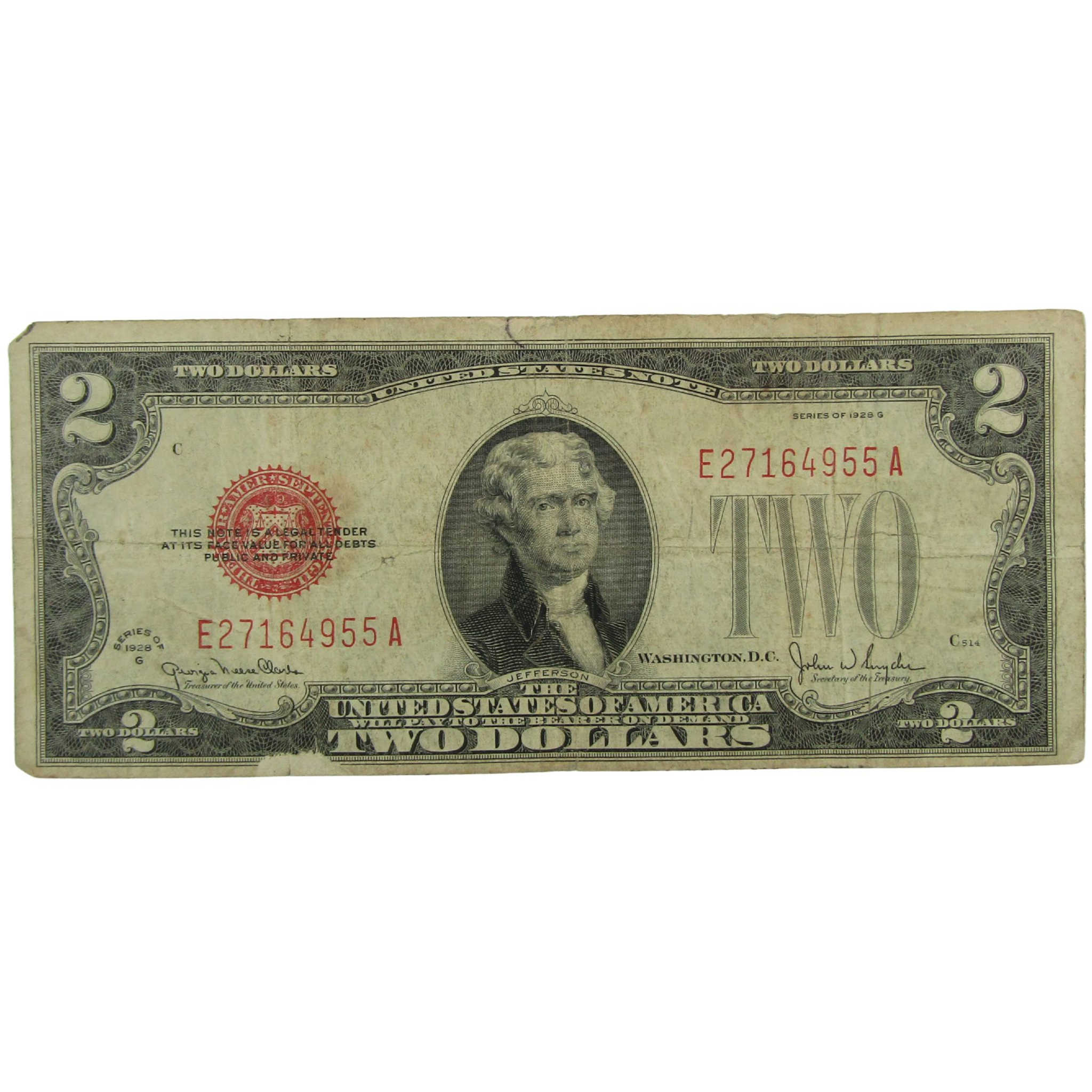 1928 G $2 Small Size Legal Tender Note VG Very Good SKU:I27822