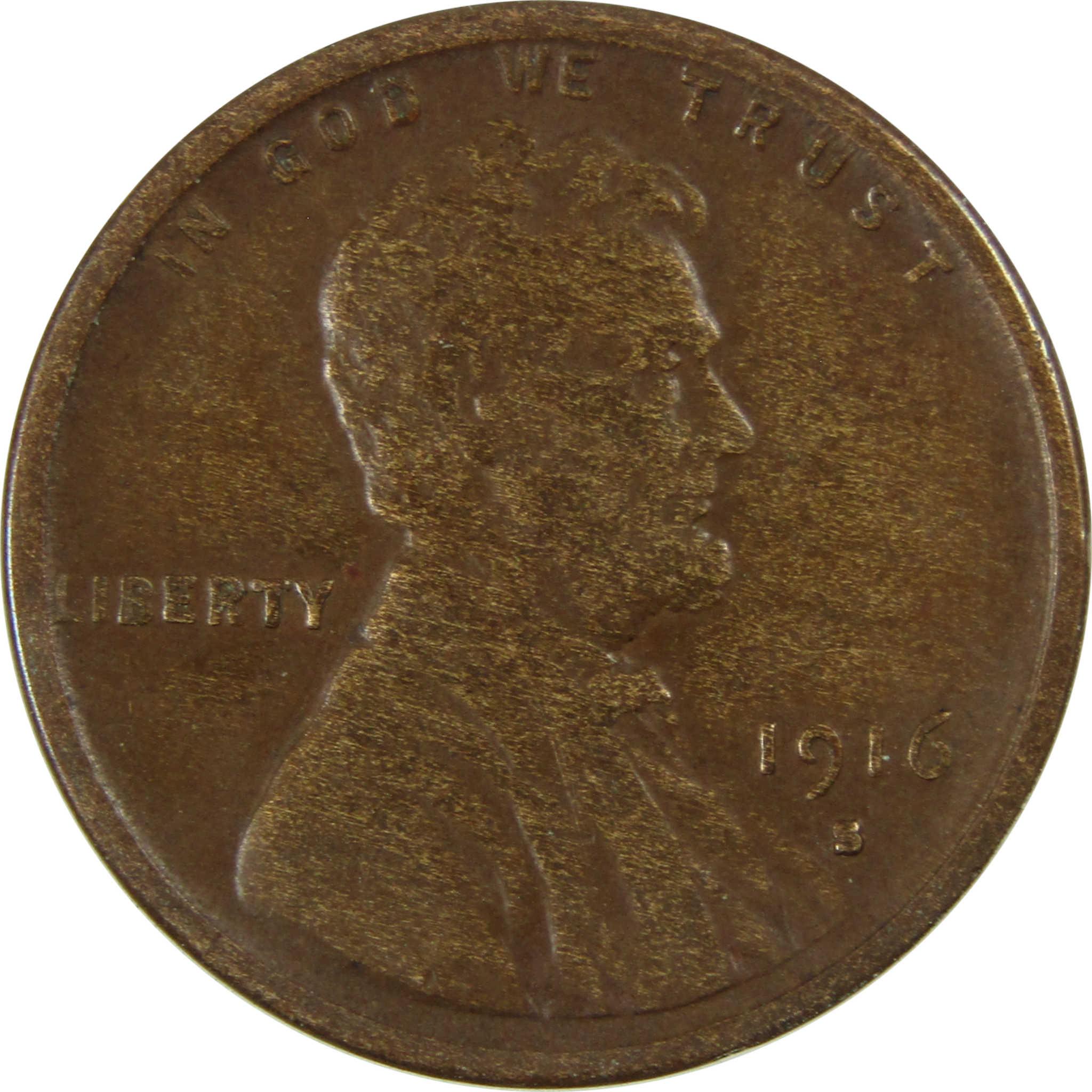 1916 S Lincoln Wheat Cent VF Very Fine Penny 1c Coin SKU:I25842