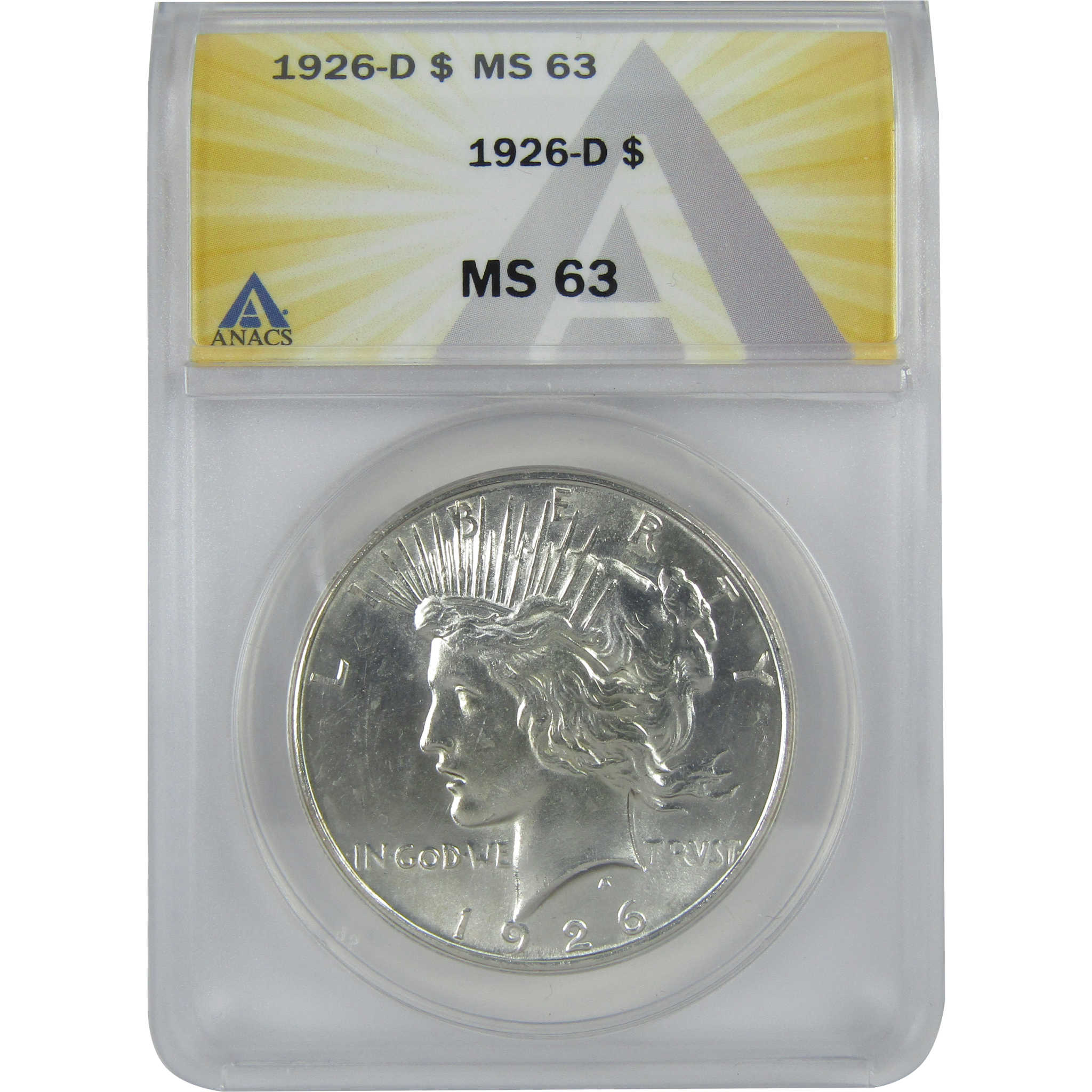 1926 D Peace Dollar MS 63 ANACS Silver $1 Uncirculated Coin SKU:I16391