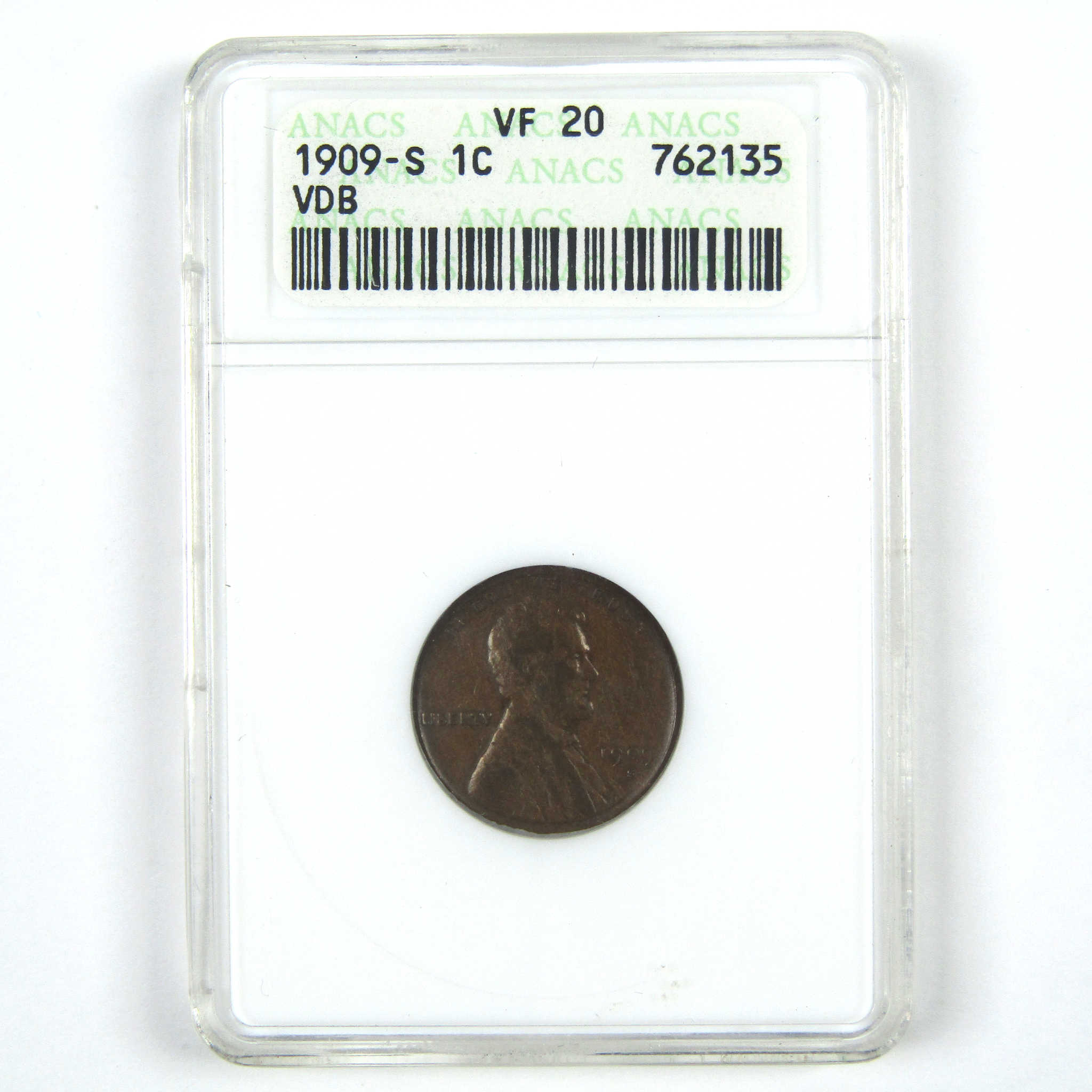 1909 S VDB Lincoln Wheat Cent VF 20 ANACS Penny 1c Coin SKU:I15189