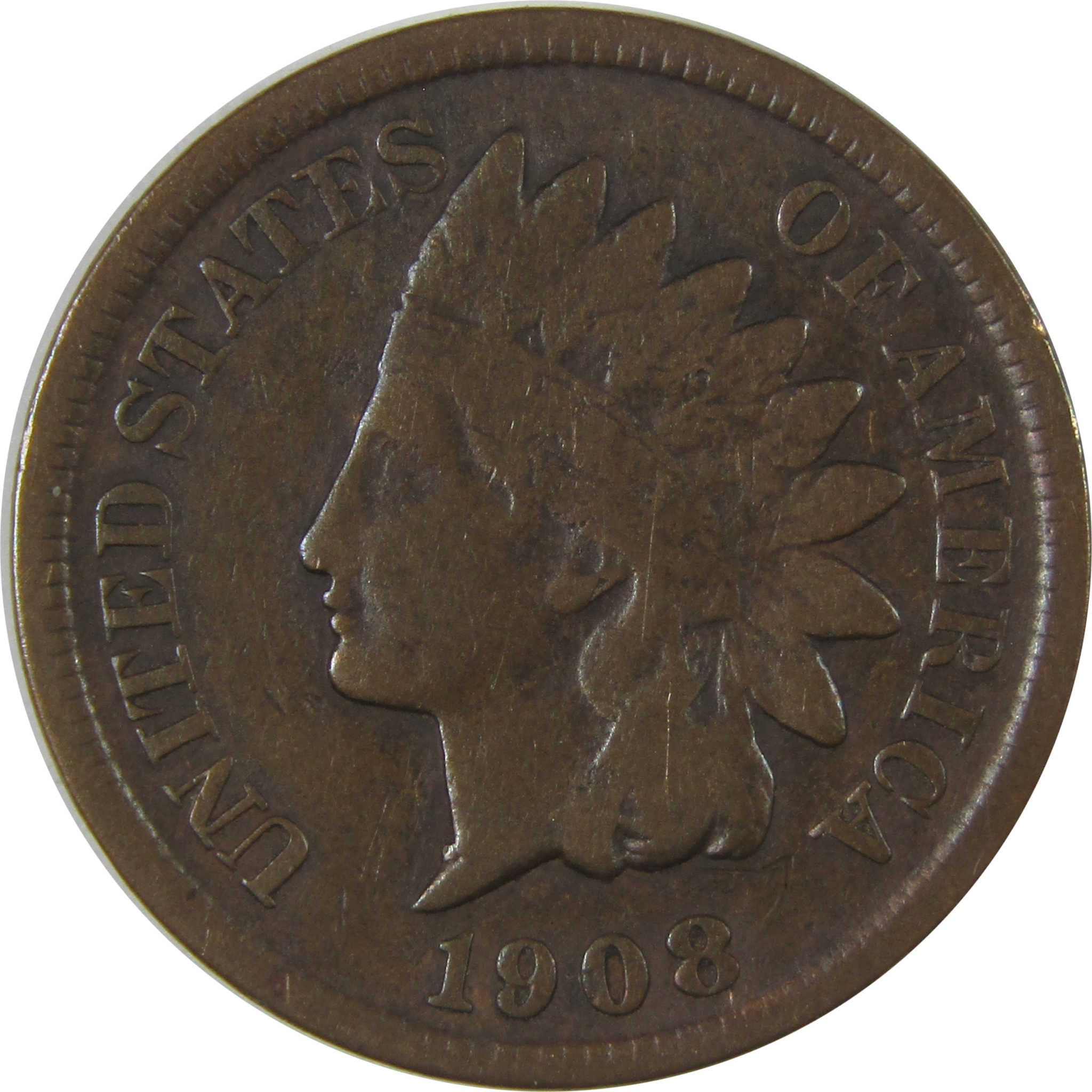 1908 S Indian Head Cent F Fine Details Penny 1c Coin SKU:I22743