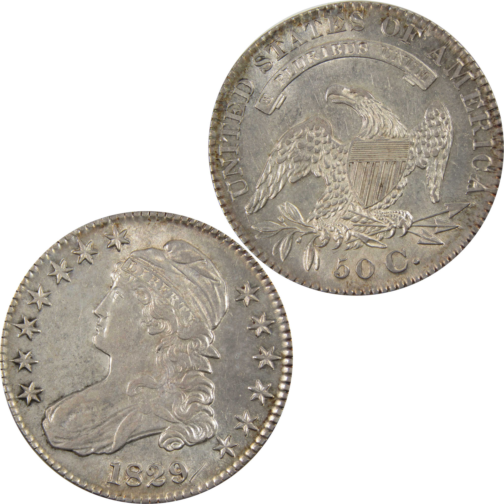 1829 Small Letters Capped Bust Half Dollar AU 89.24% Silver SKU:I7775
