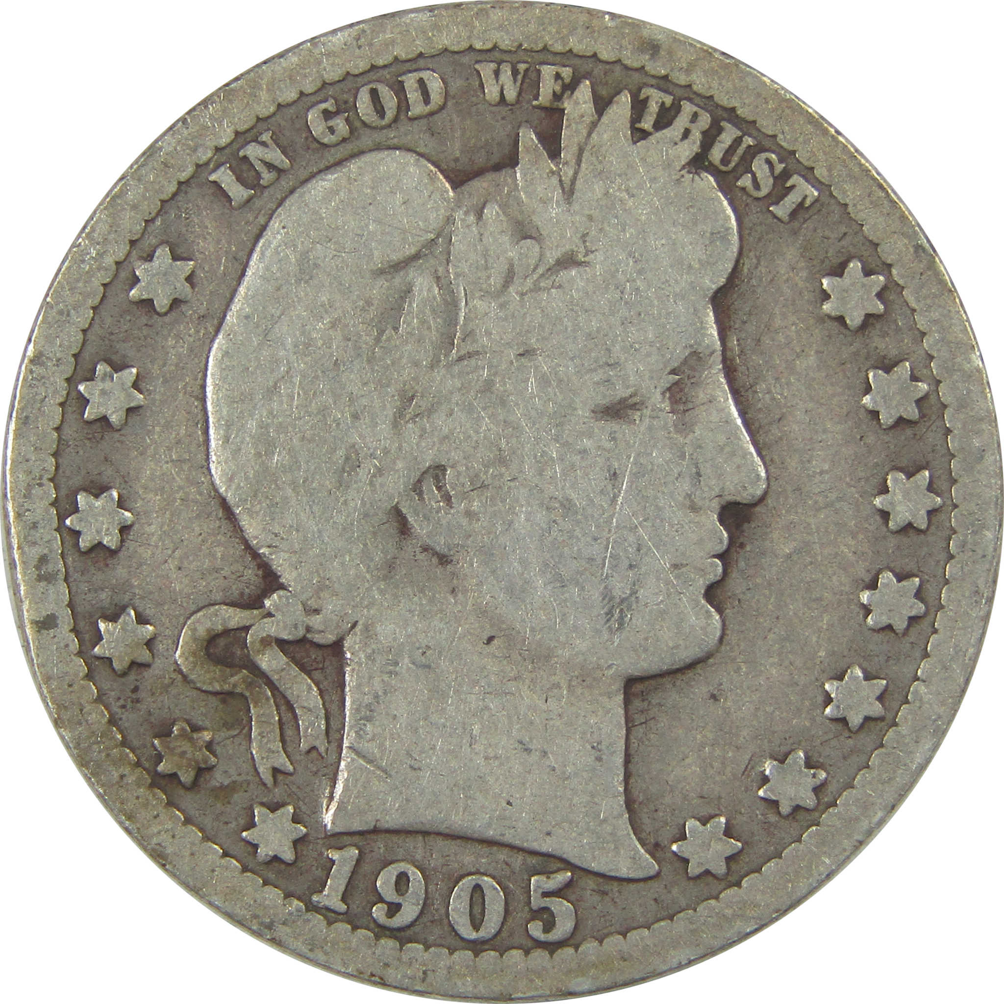1905 Barber Quarter G Good Details Silver 25c Coin SKU:I21805