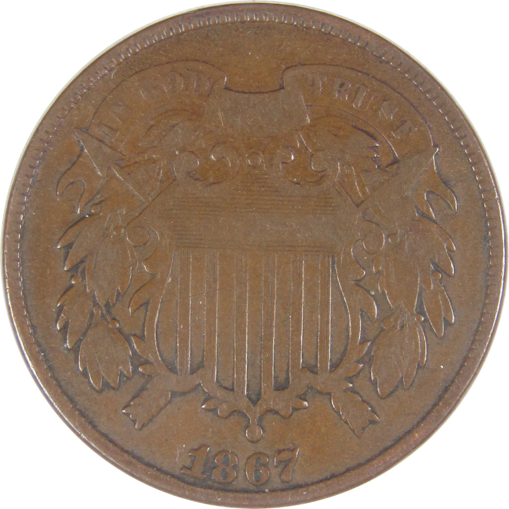 1867 Two Cent Piece F Fine 2c Coin SKU:I17291