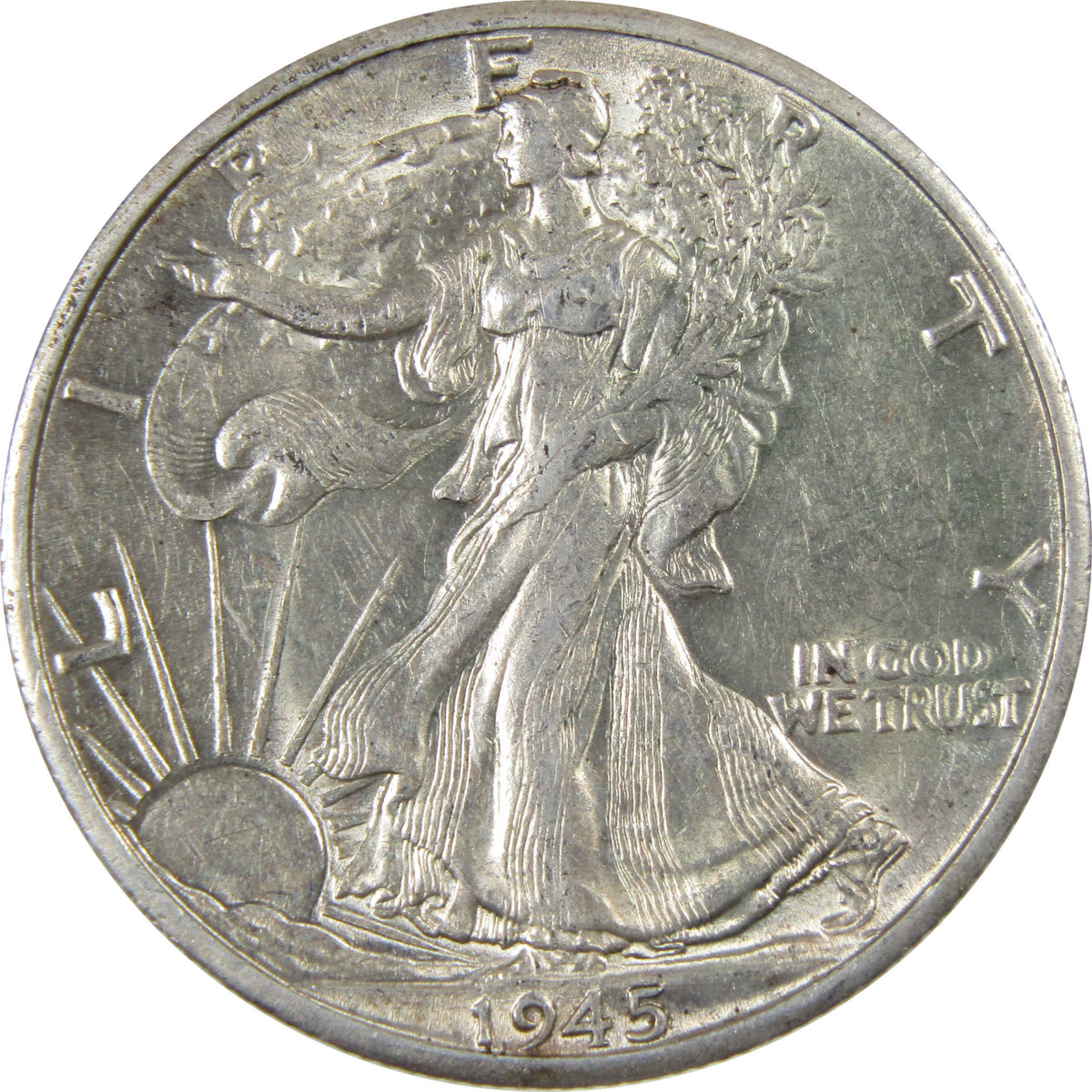 1945 D Liberty Walking Silver 50c Borderline Uncirculated SKU:I28661