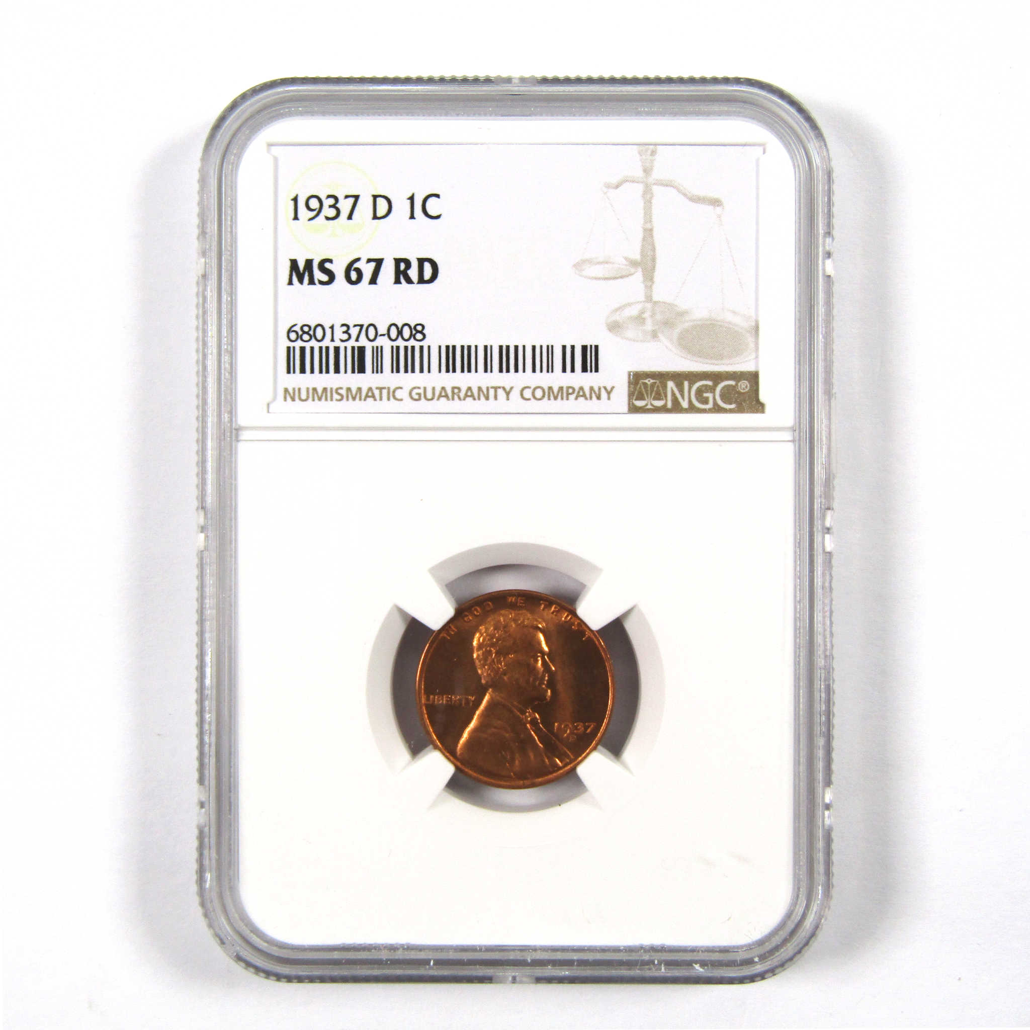 1937 D Lincoln Wheat Cent MS 67 RD NGC Penny 1c Uncirculated SKU:I9707