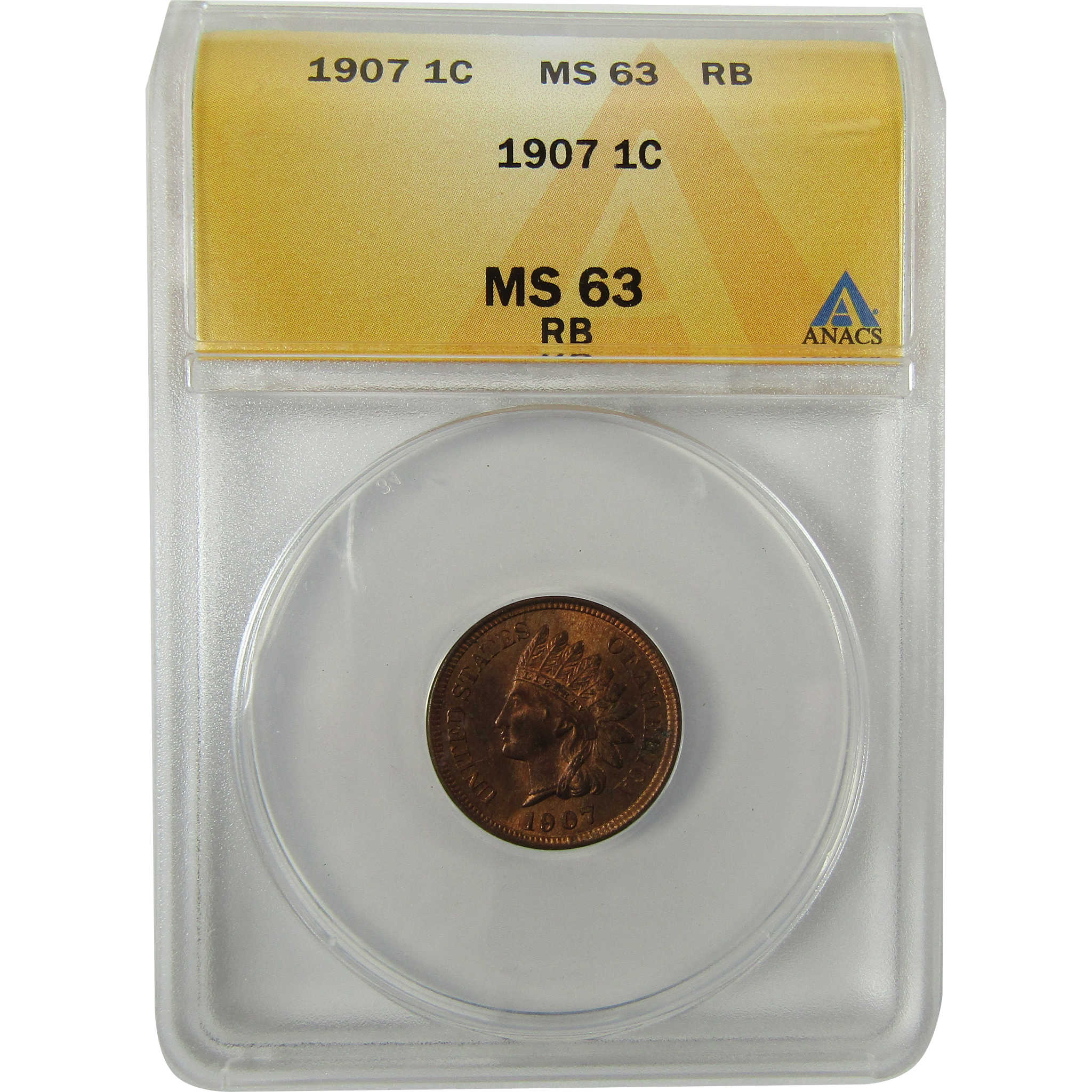1907 Indian Head Cent MS 63 RB ANACS Uncirculated Penny SKU:I28395