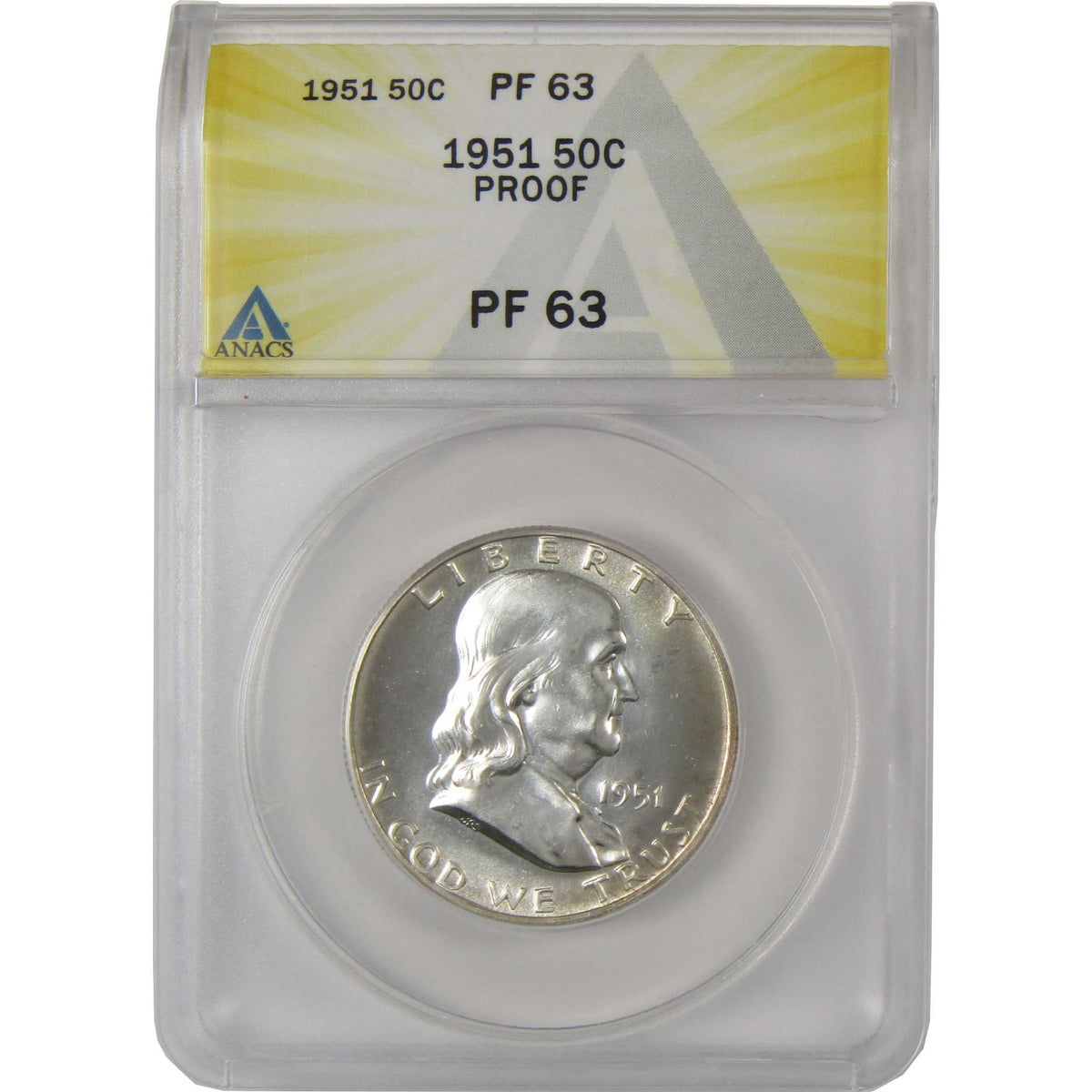 1951 Franklin Silver Half Dollar PF 63 ANACS Proof 50c Coin SKU:I28780