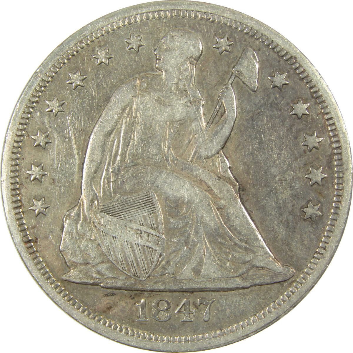 1847 Seated Liberty Silver Dollar VF Very Fine Details Coin SKU:CP1742