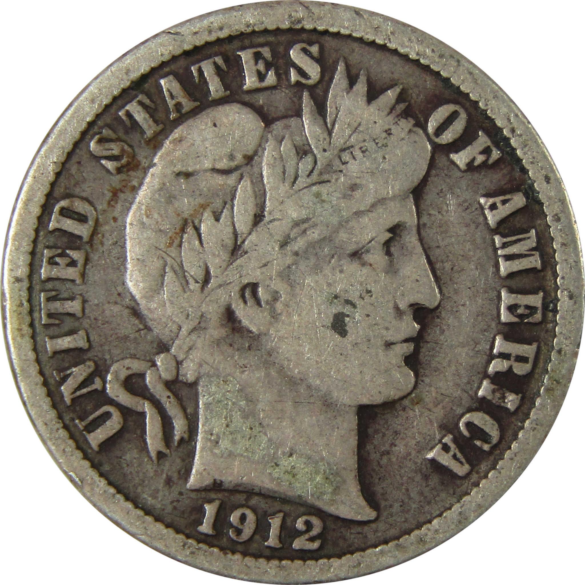 1912 D Barber Silver Dime F Fine 10c Coin Collectible SKU:CP979