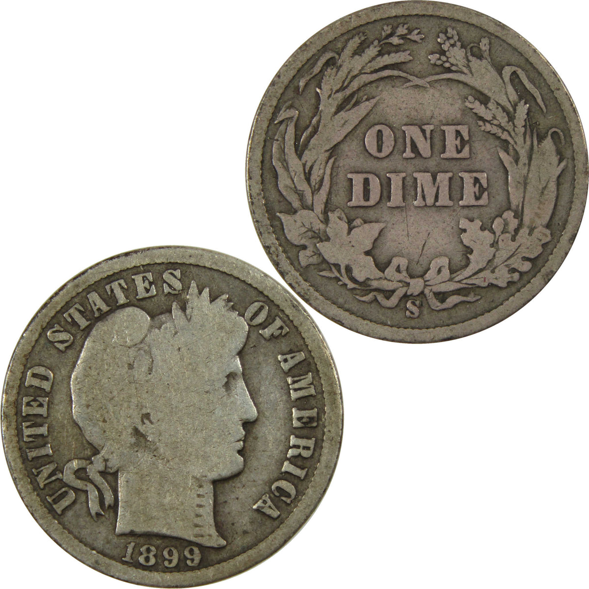 1899 S Barber Silver Dime G Good 10c Coin Collectible SKU:I28633
