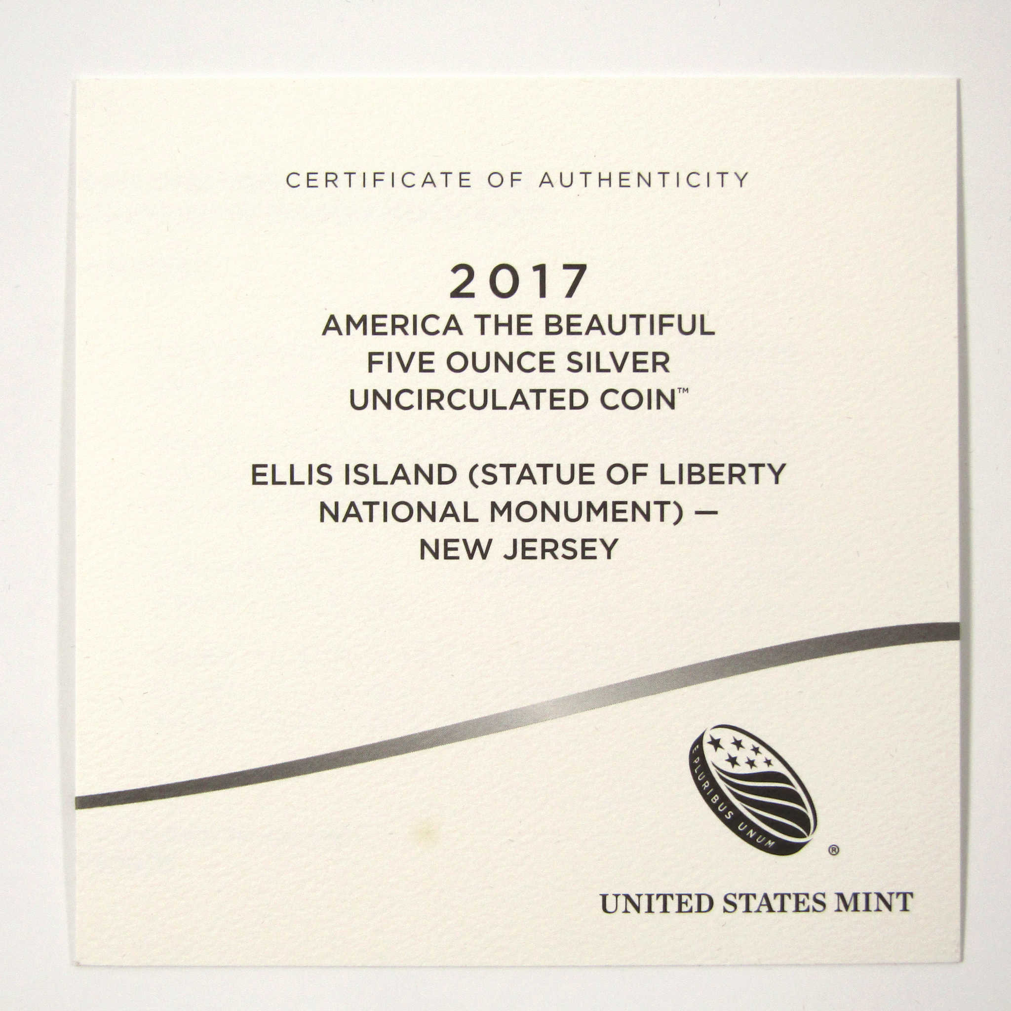 2017 P Ellis Island Statue of Liberty 5 oz Silver OGP COA SKU:CPC2552