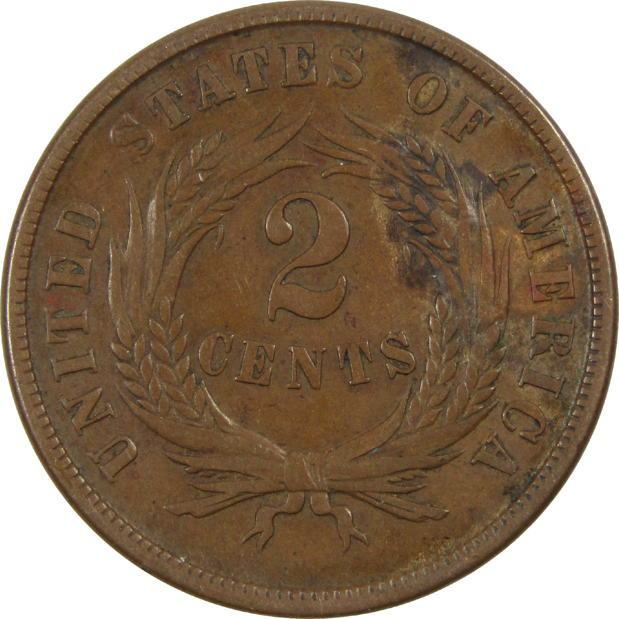 1865 Two Cent Piece F Fine 2c Coin SKU:I12590