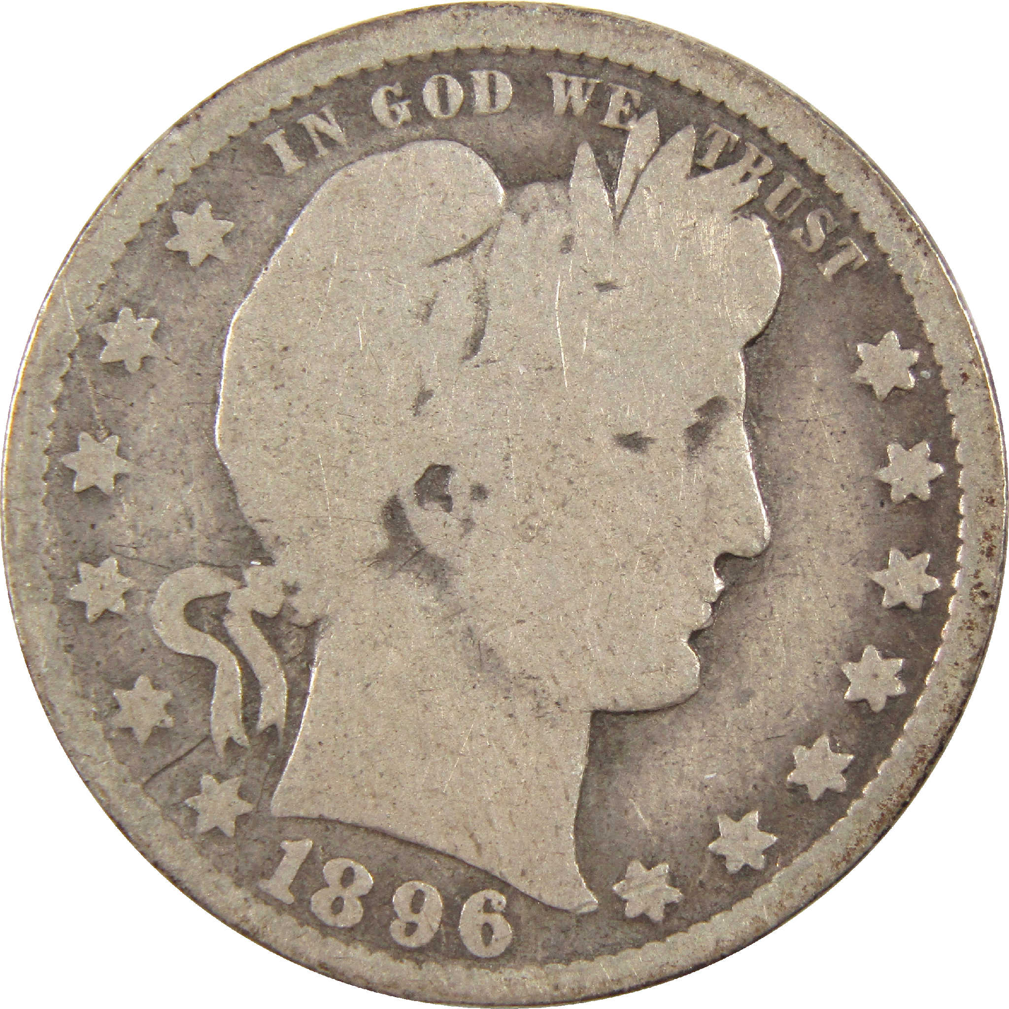 1896 O Barber Quarter G Good Silver 25c Coin SKU:I11416