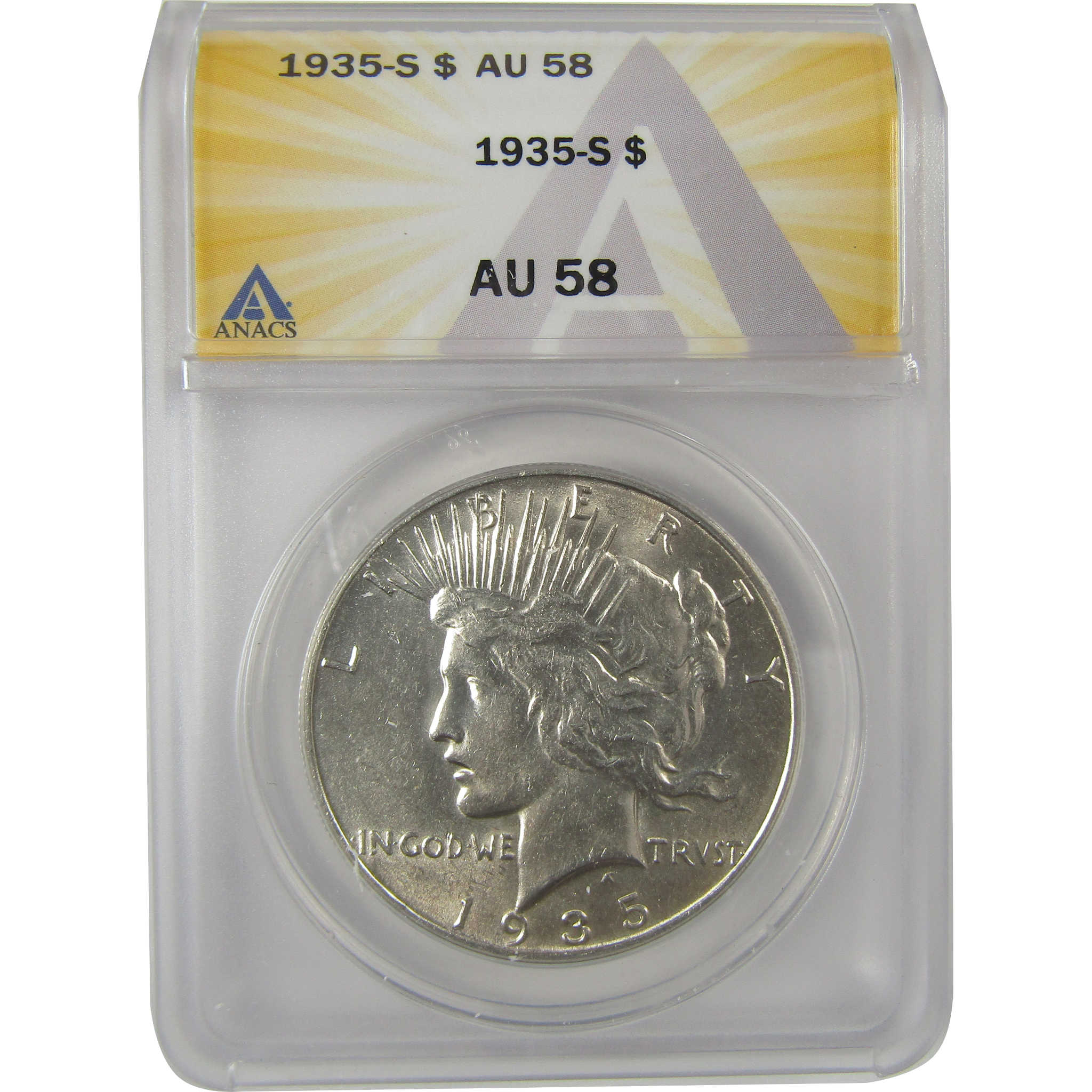 1935 S Peace Dollar AU 58 ANACS Silver $1 Coin SKU:I20762