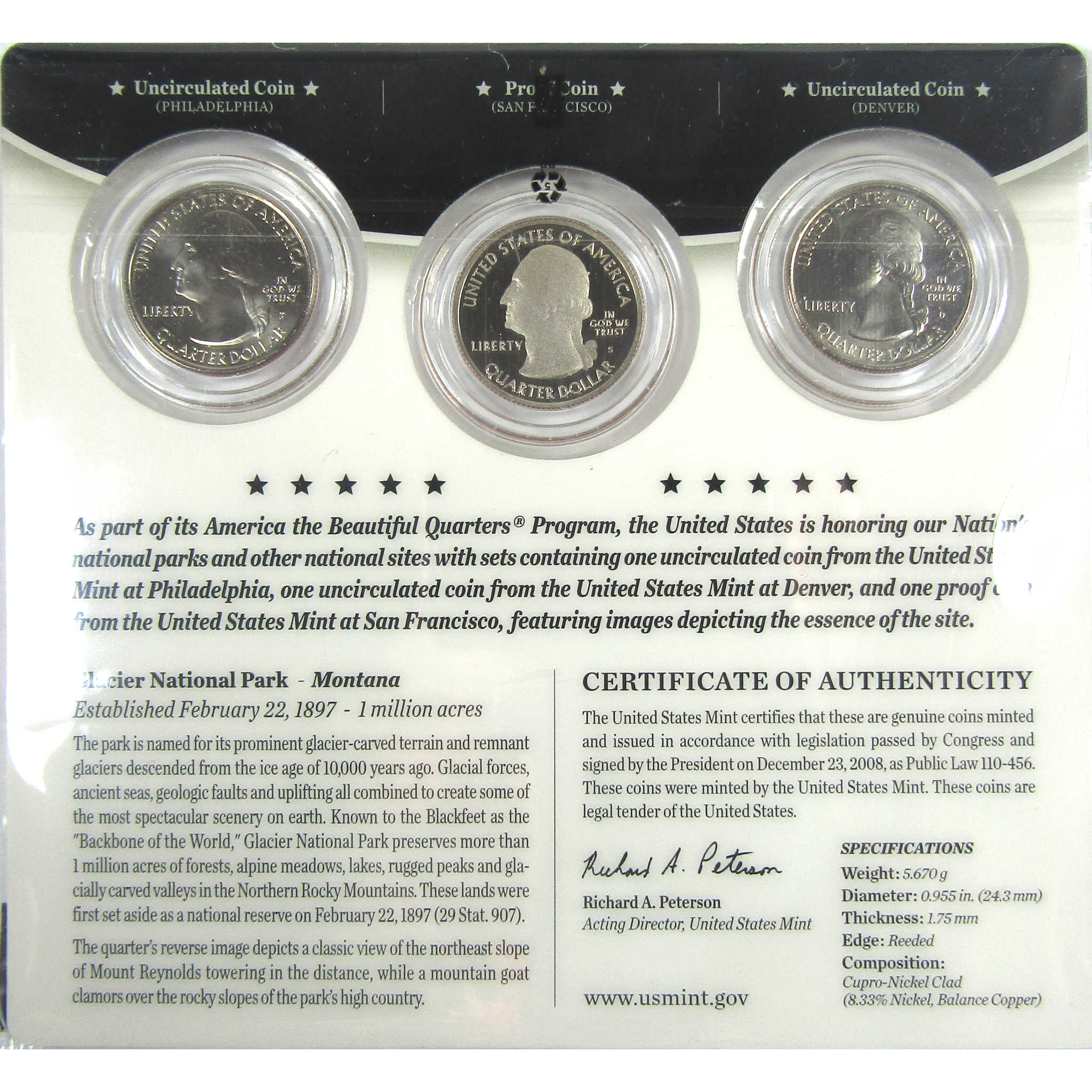 2011 P D S Glacier NP National Park Quarter 3 Piece Set SKU:CPC9007