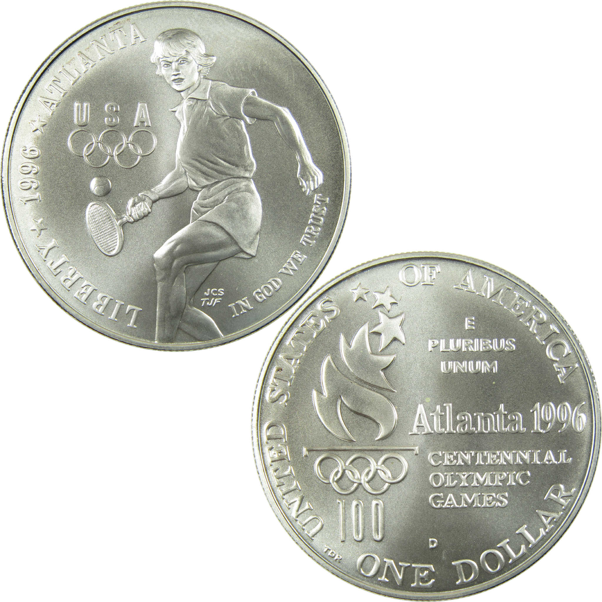 1996 D Atlanta Olympic Tennis Commemorative Silver Dollar Uncirculated
