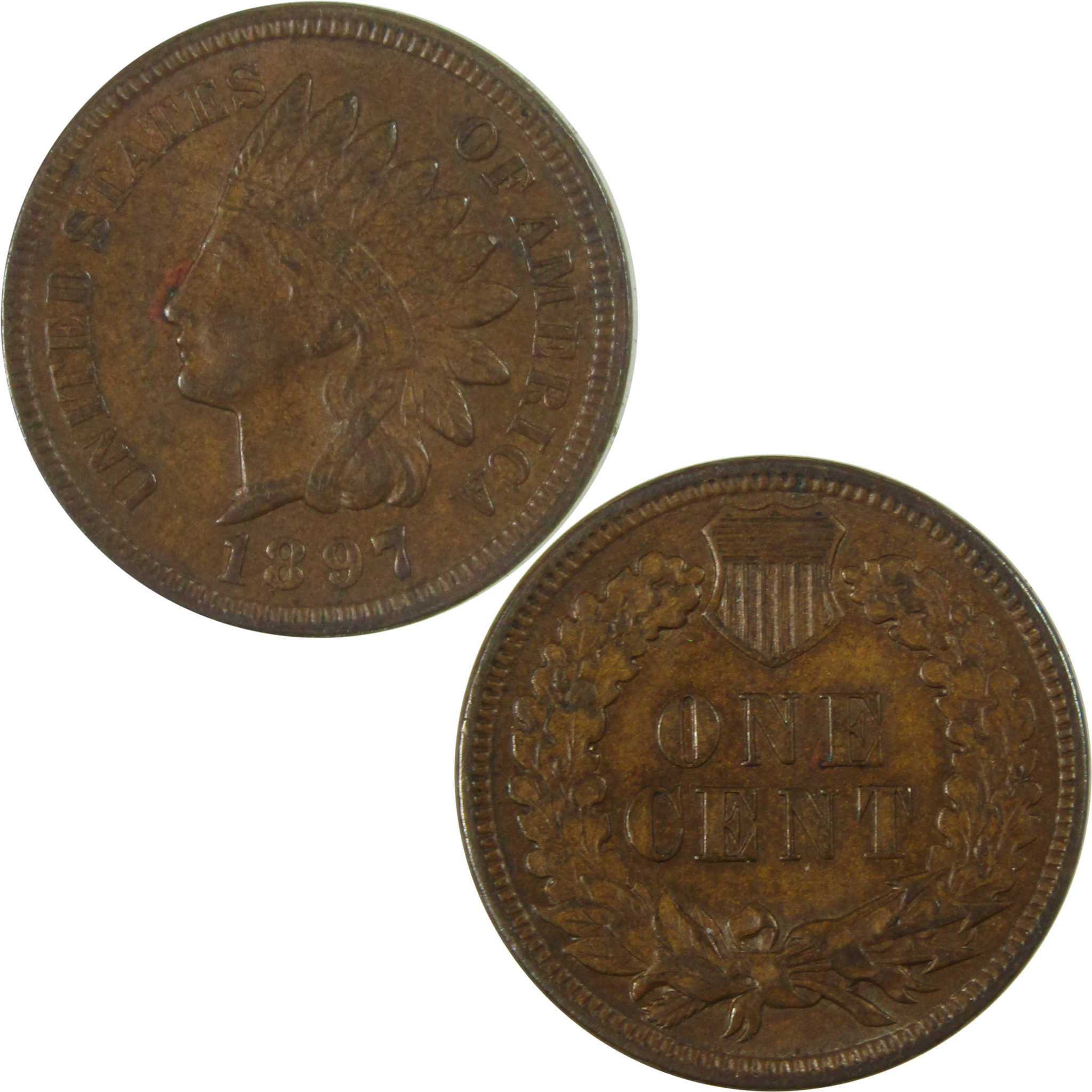 1897 Indian Head Cent AU About Uncirculated Penny 1c Coin SKU:I27450