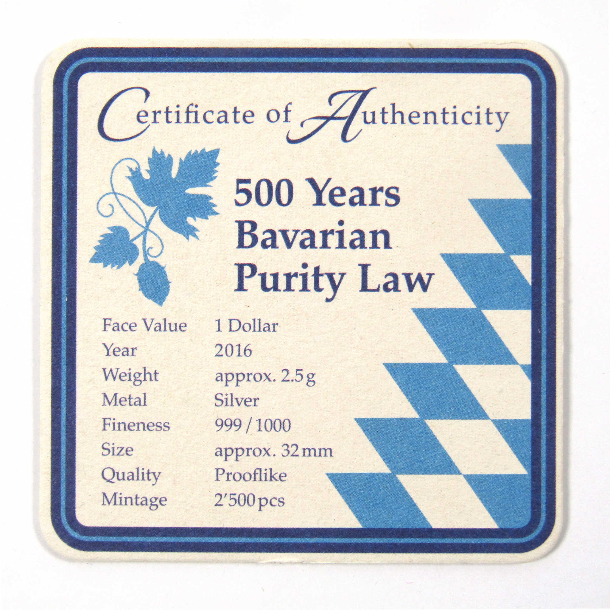 500th Anniversary Bavarian Purity Law $1 Cap PL 70 NGC SKU:CPC3596