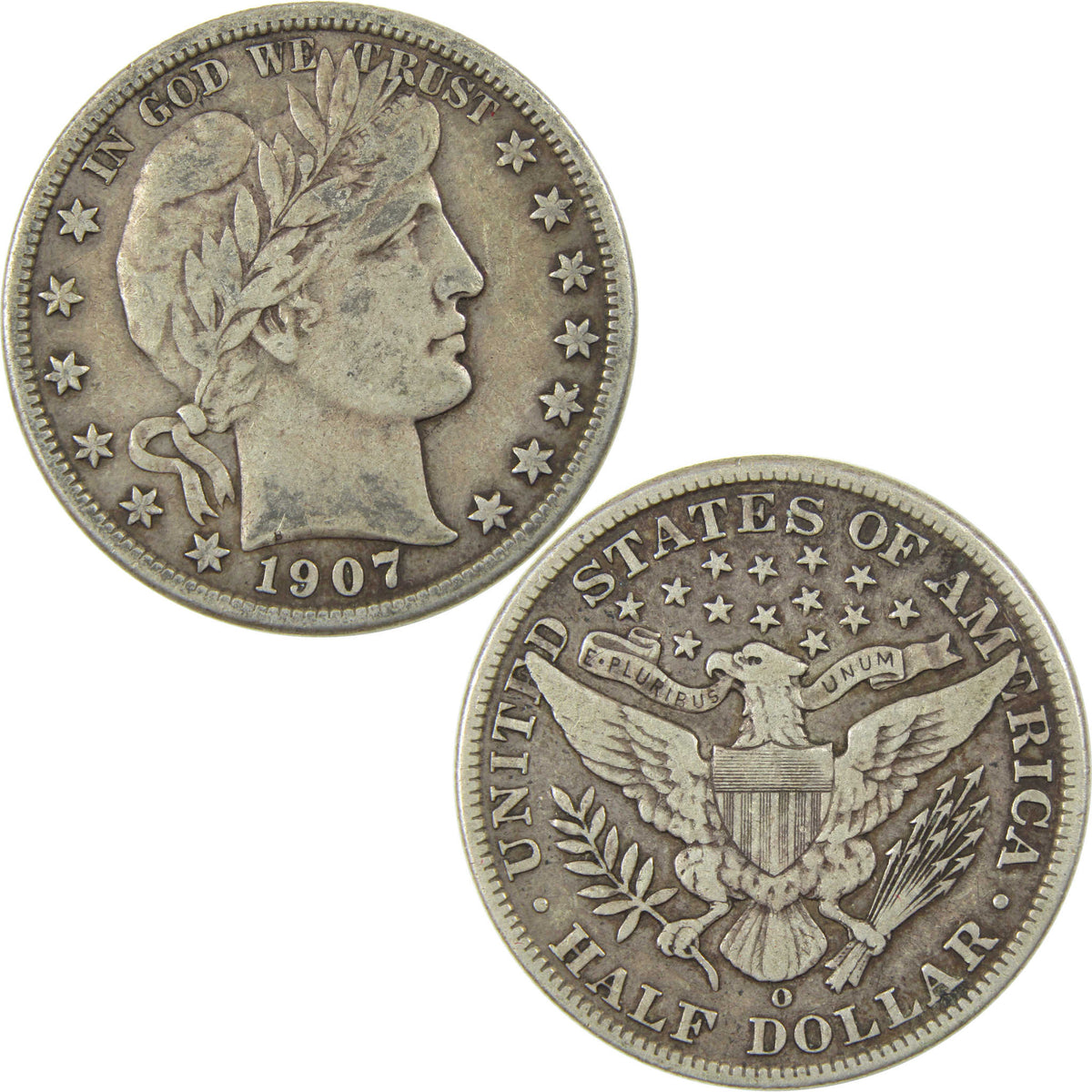 1907 O Barber Silver Half Dollar F Fine 50c Coin Collectible