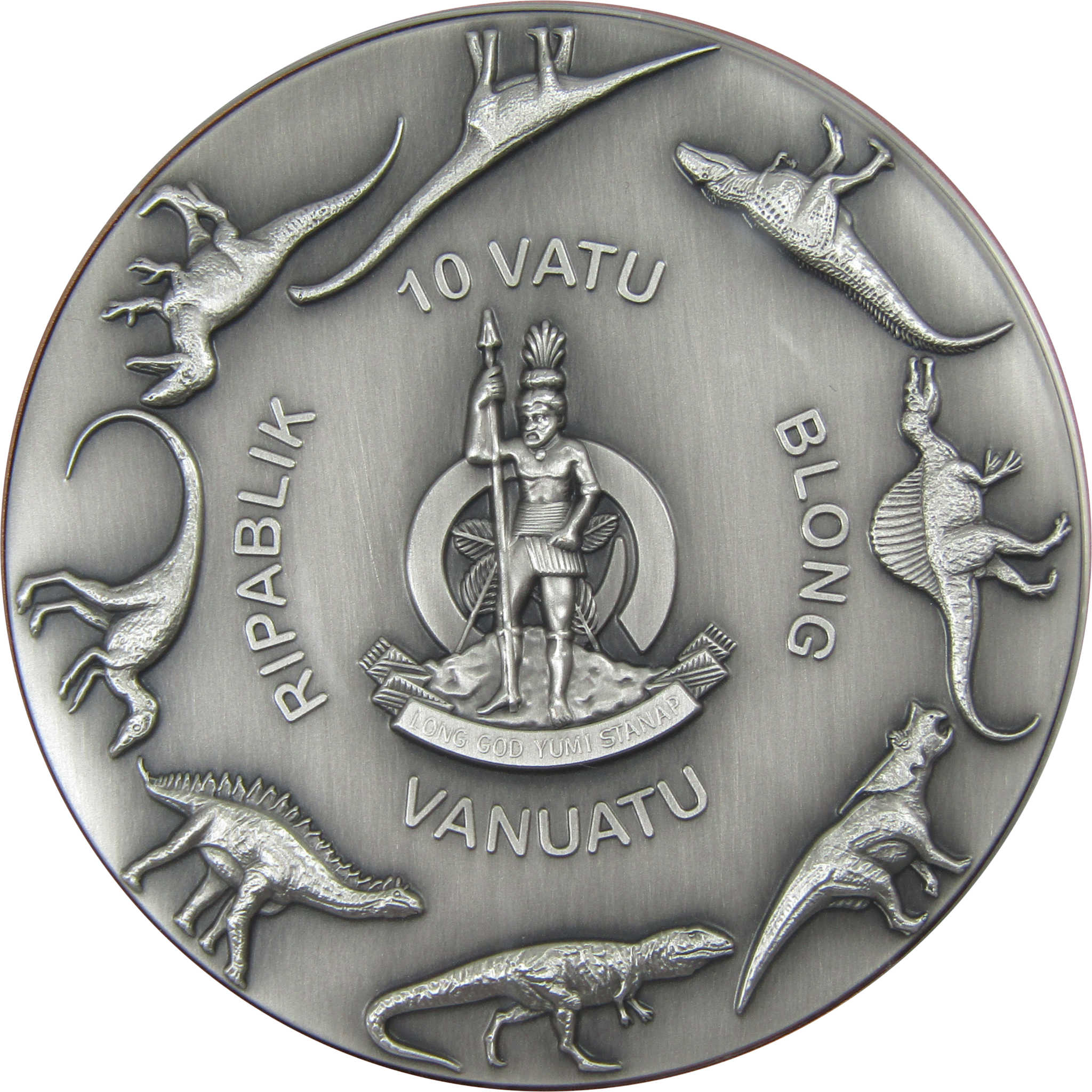 2024 Double Silver Giant Pteranodon 10 Vatu Bi-Metal High Relief Coin