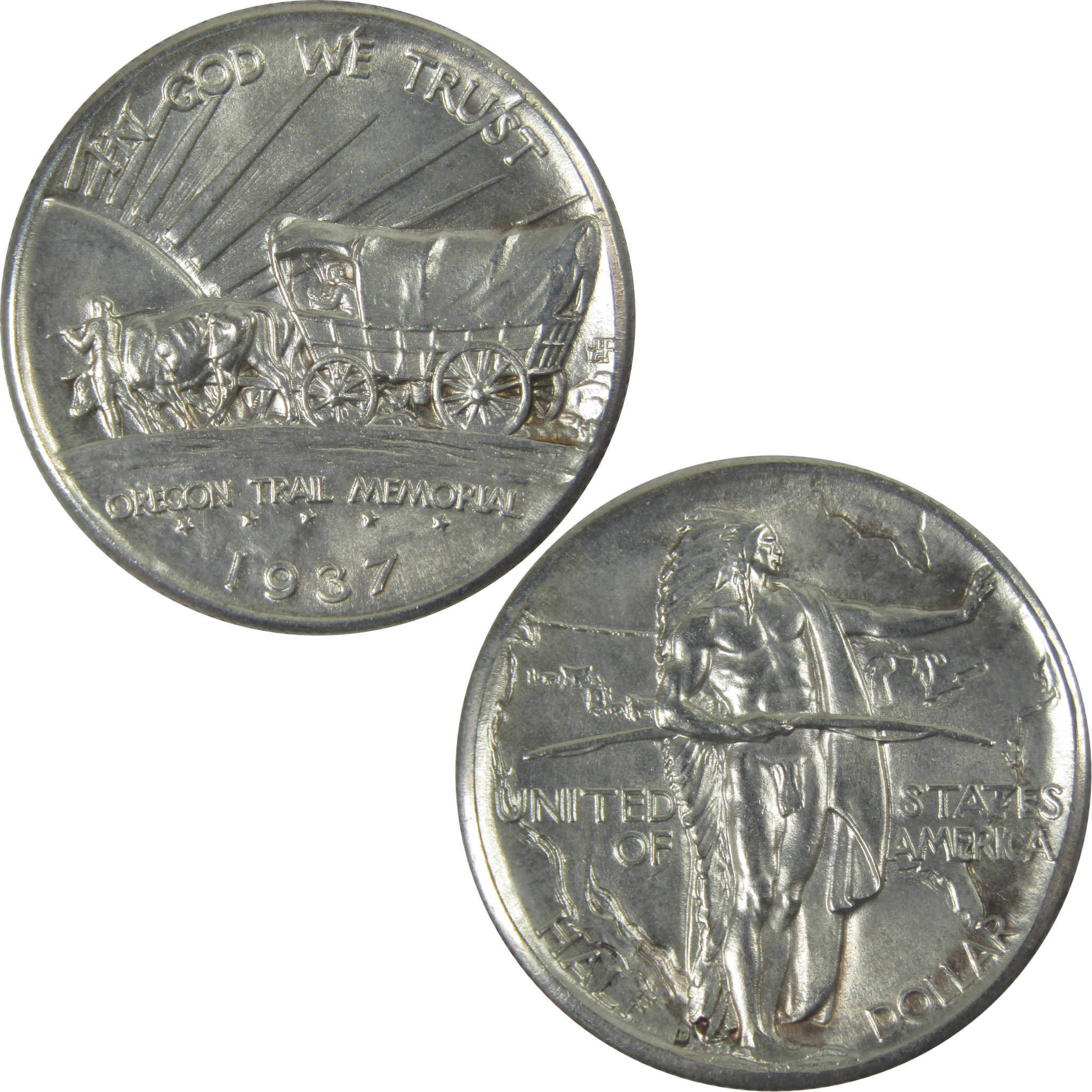 Oregon Trail Commemorative Half Dollar 1937 D AU About Uncirculated