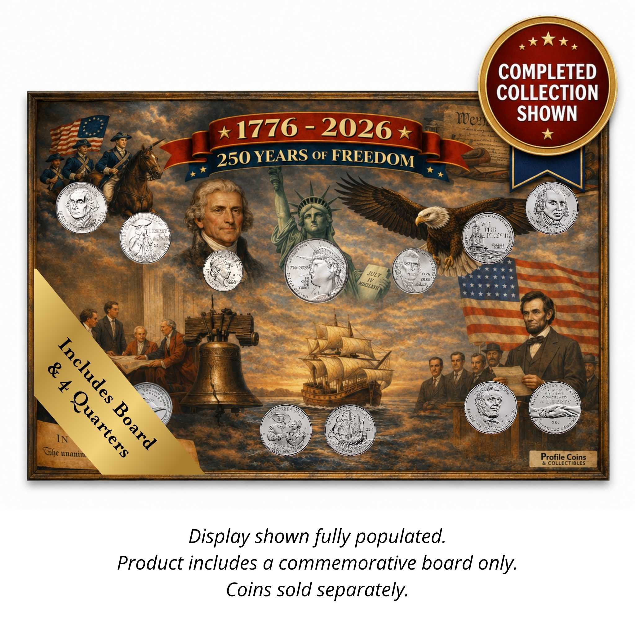 1776-2026 American 250 Display with Mayflower & Revolutionary Quarters