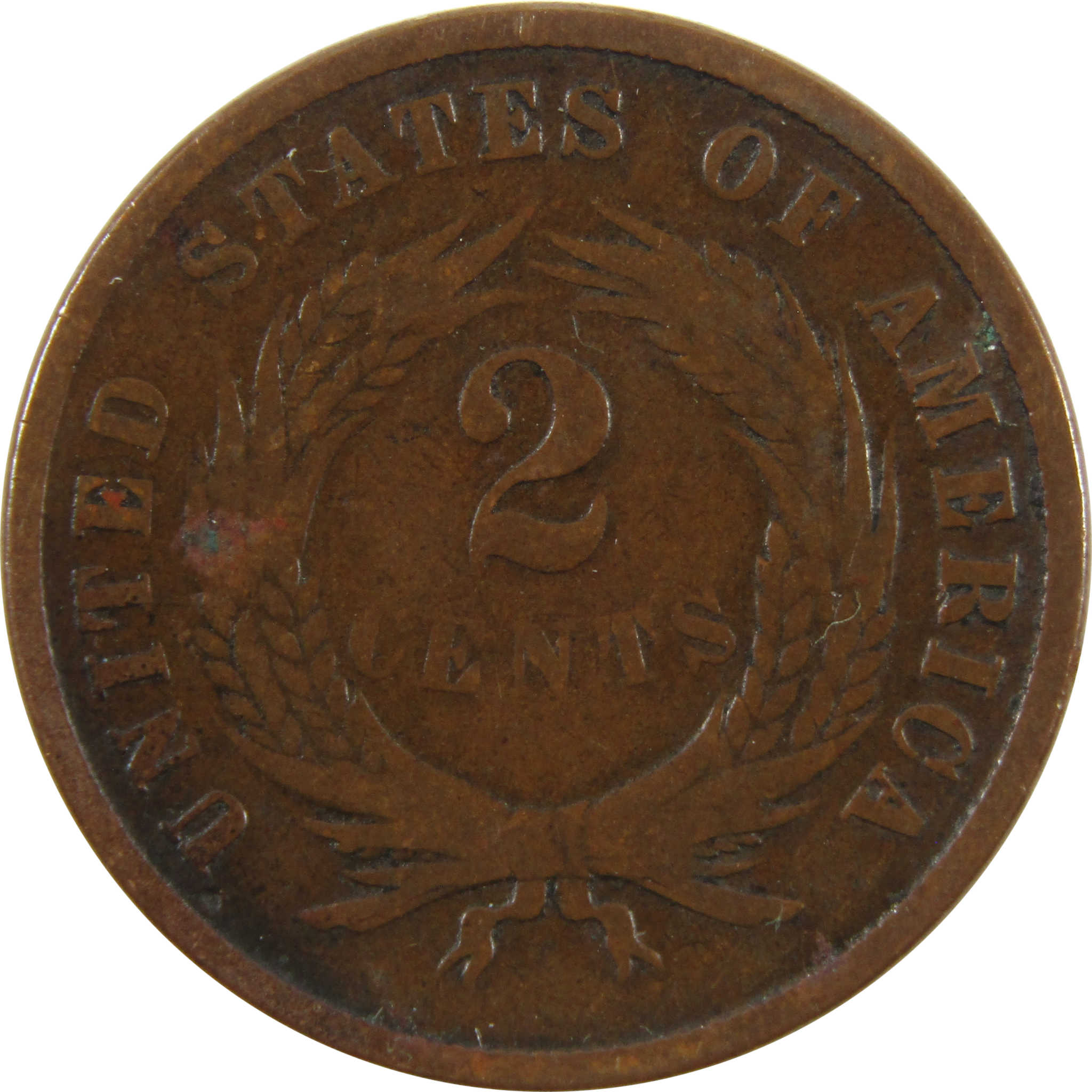 1868 Two Cent Piece VG Very Good 2c Coin Terminal Die Break SKU:I10742