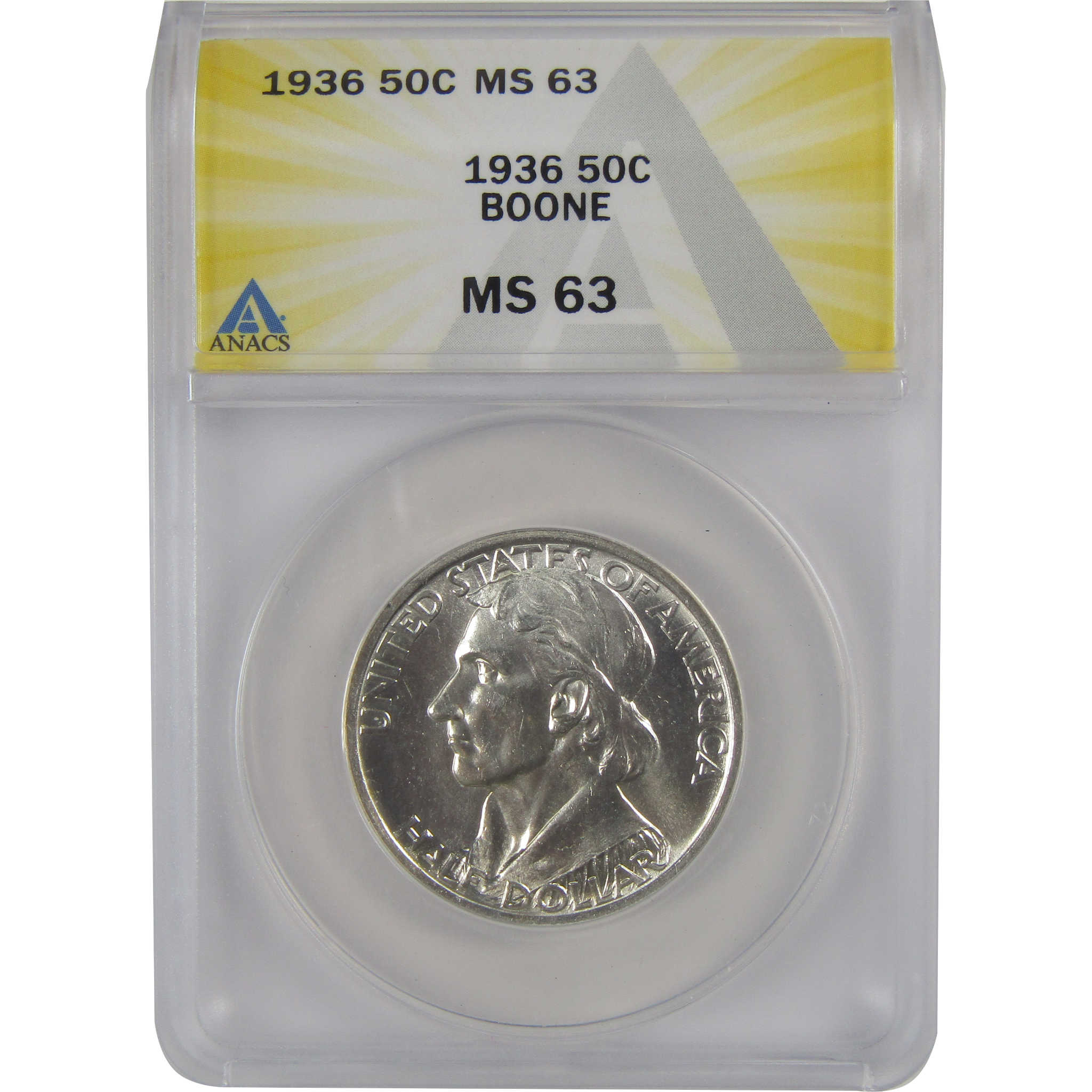 Daniel Boone Commemorative 50C 1936 MS 63 ANACS Silver SKU:CP164